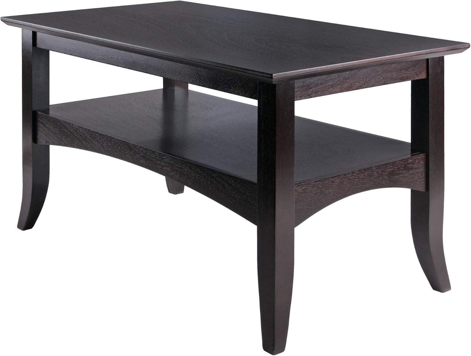 Camden Coffee Table Coffee - Winsome: Solid Wood, Flared Legs, Storage Shelf