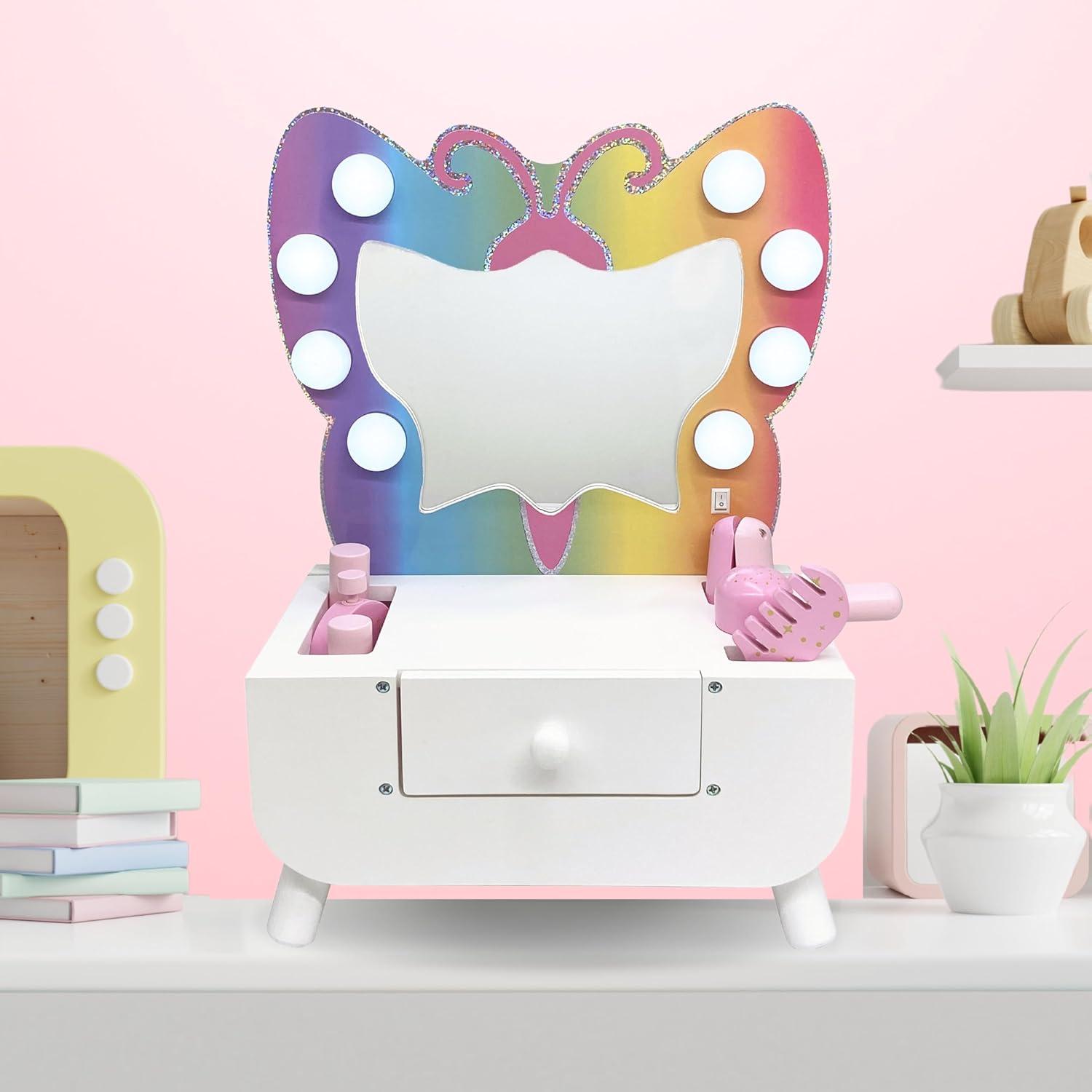 Teamson Kids Butterfly Tabletop Vanity With LED Lights