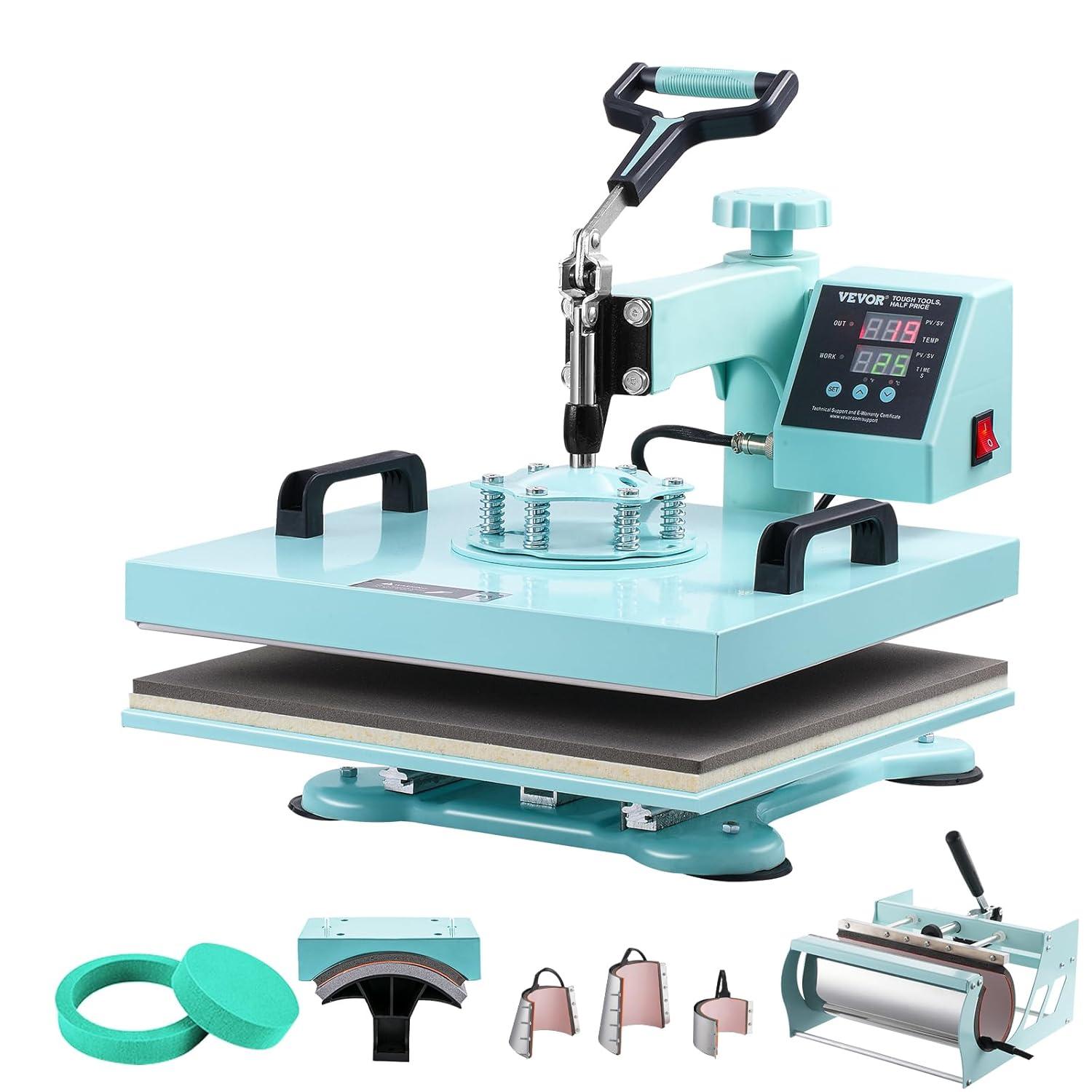 Light Green 8-in-1 Heat Press with Tumbler and Hat Attachments