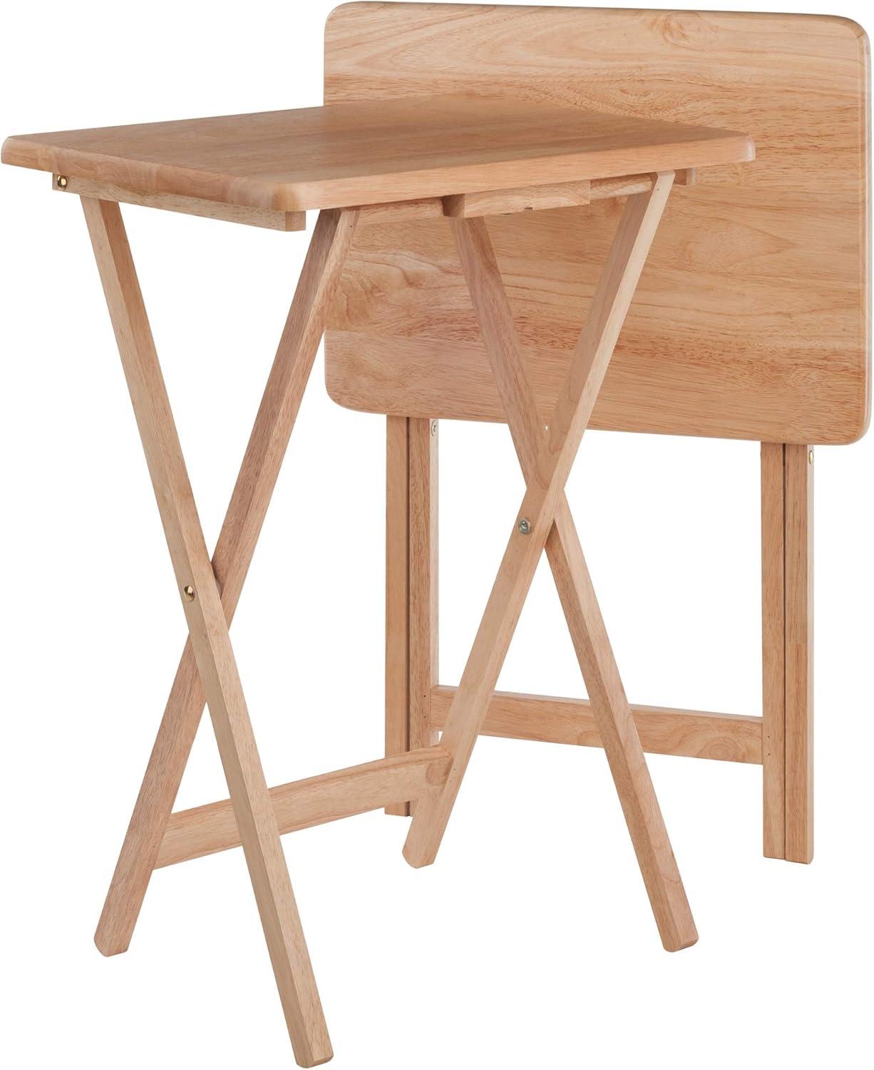 Beige Natural Wood Alex 2-Piece Snack Table Set - Foldable & Versatile