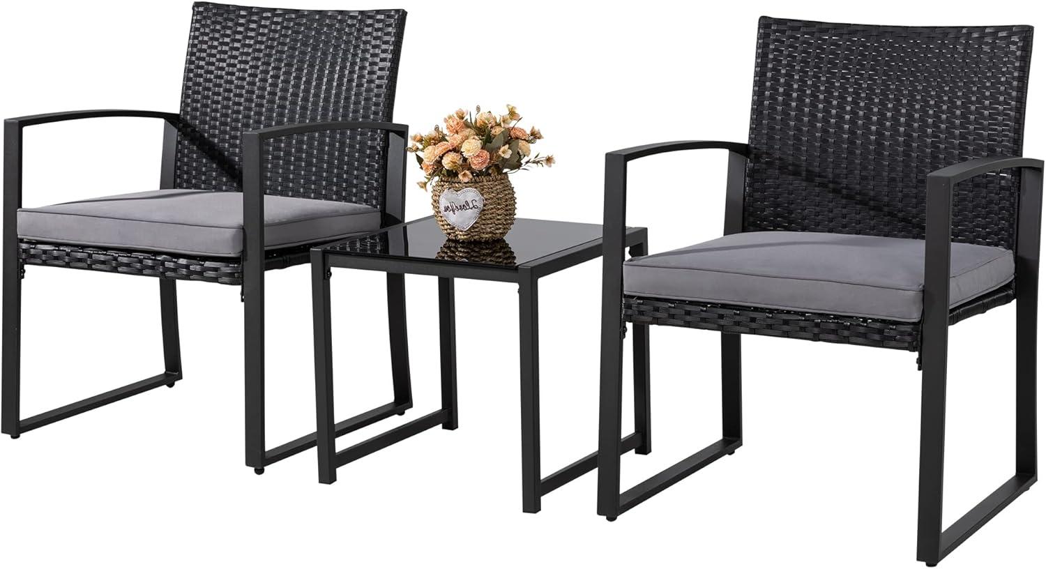 Small Grey Wicker Outdoor Patio Bistro Set