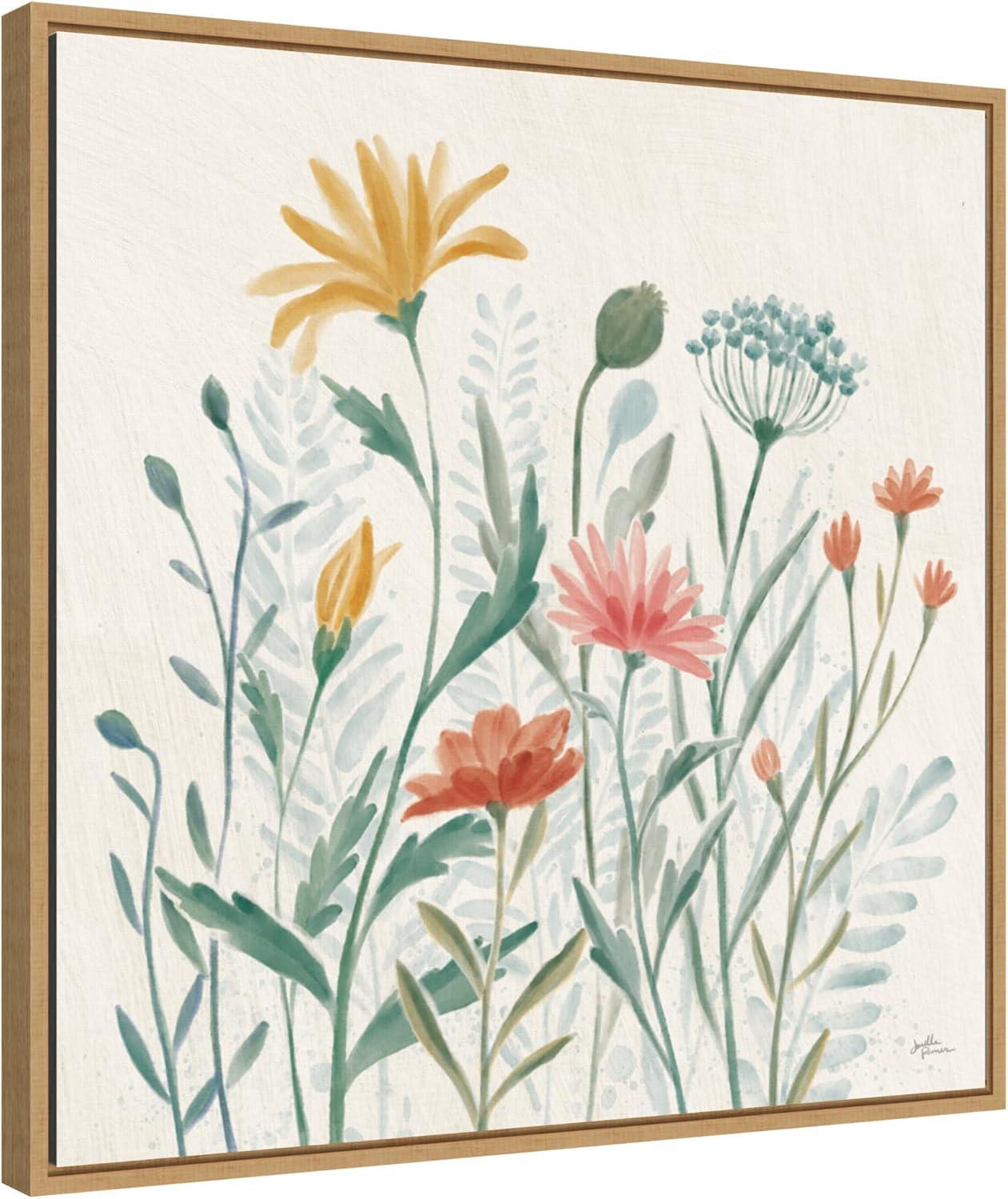 Amanti Art 22"x22" Wildflower Vibes III by Janelle Penner Framed Canvas Wall Art Light Brown