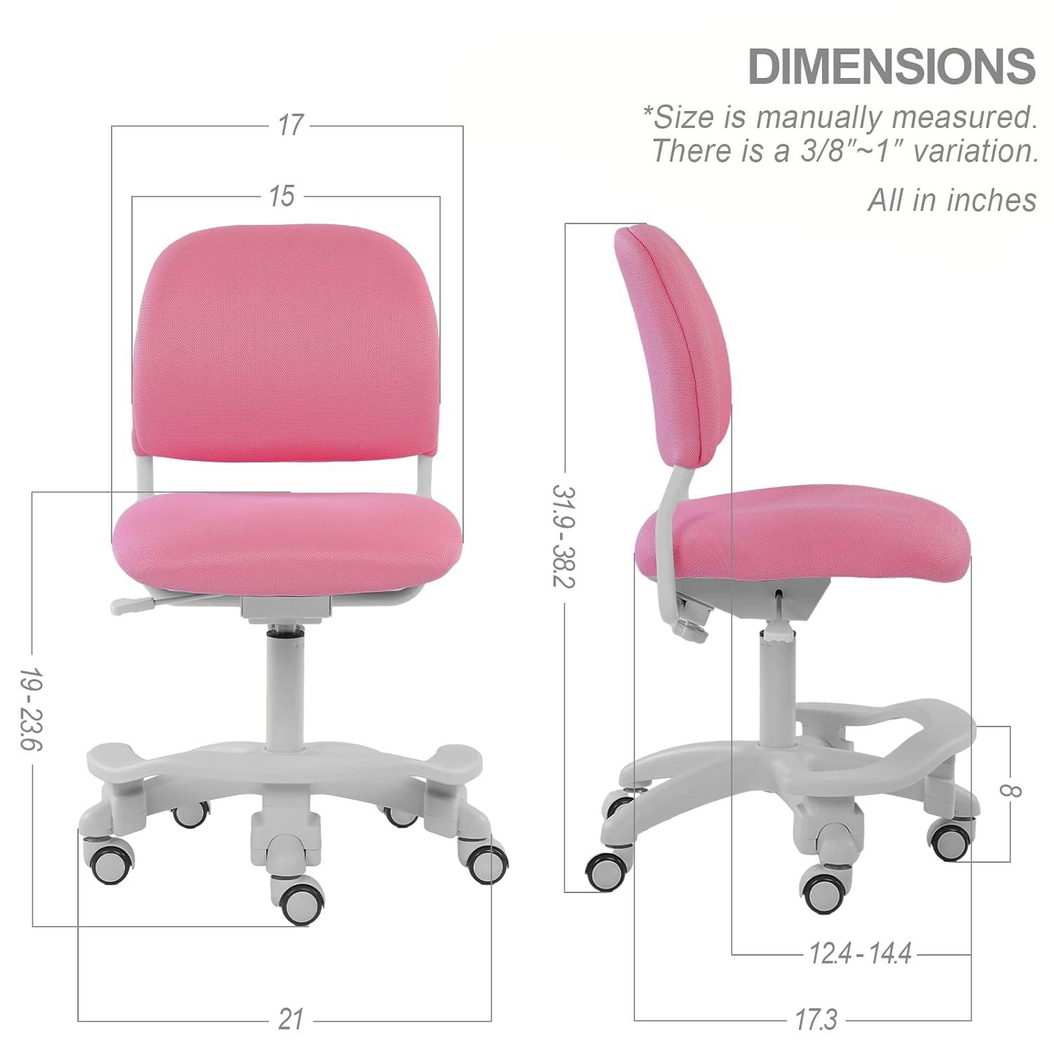 Ergonomic Kids Desk Chair, Child's Children Student Study Office Computer Chair, Adjustable Height and Seat Depth, W/Slipcovers, Detachable Footrest and Lumbar Support (Pink, W/Chair Slipcovers)