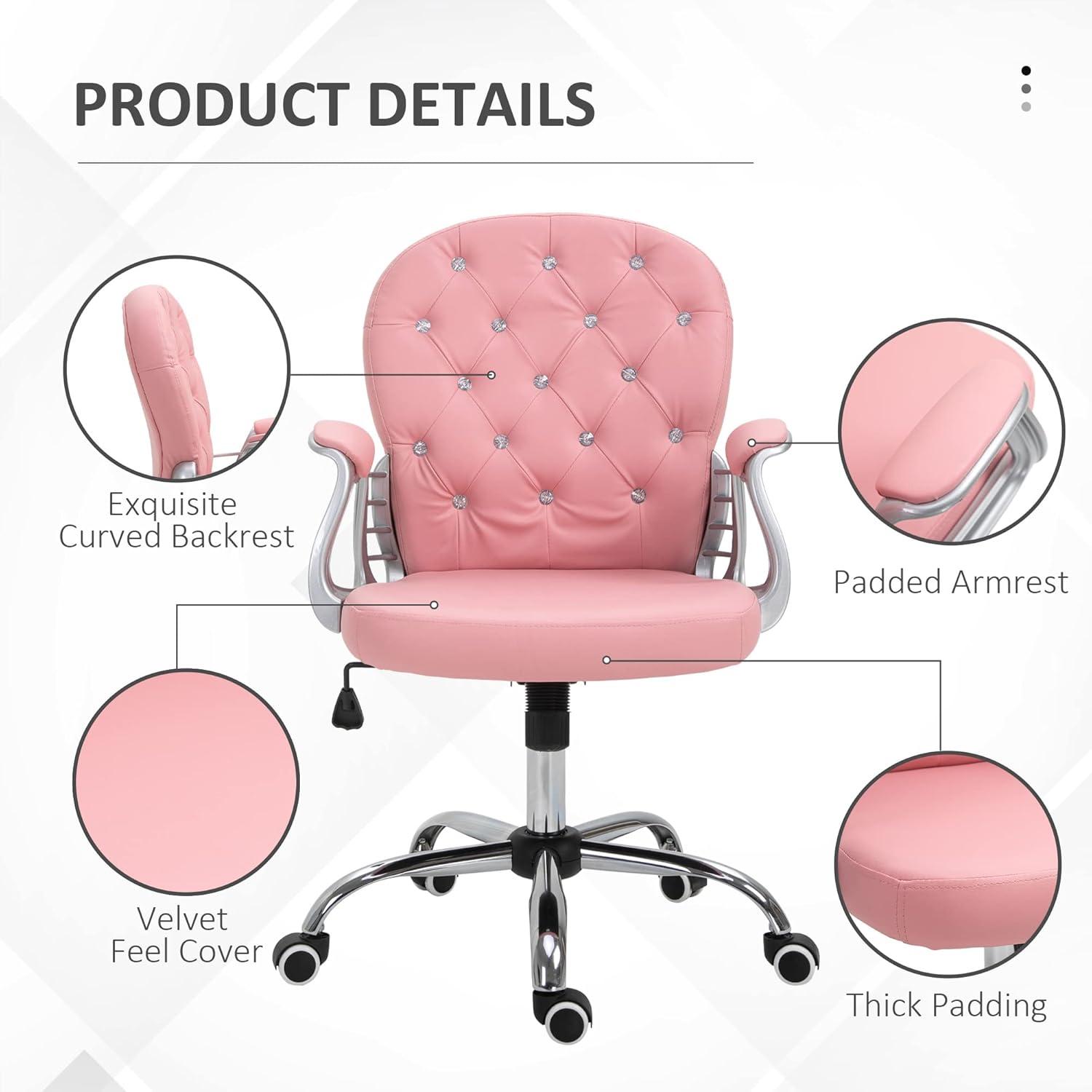 Vinsetto Indoor Height Adjustment and Armrest Office Desk Chair, Pink