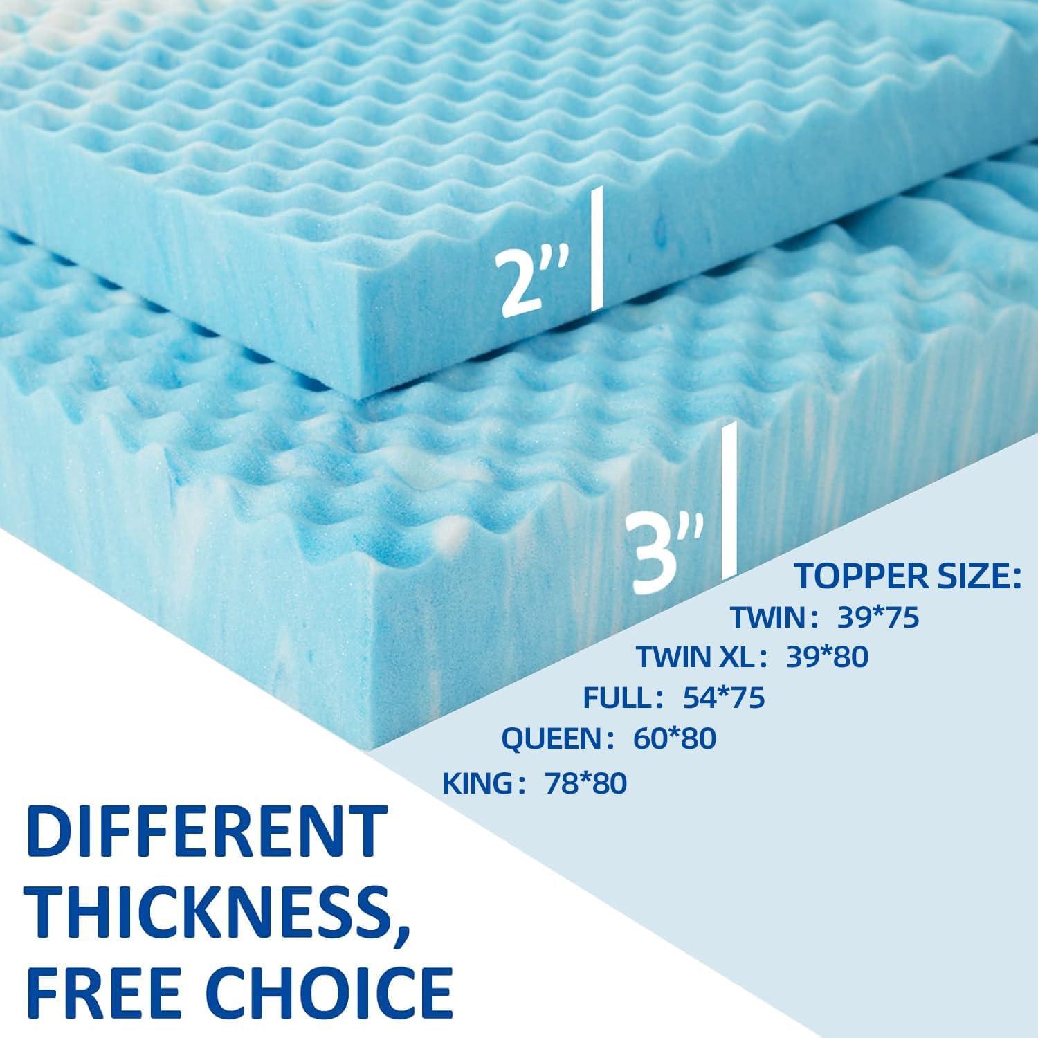 SINWEEK 3 Inch Memory Foam Mattress Topper Twin XL, Twin Extra Long Mattress Pads for College Dorm Single Bed, Pressure Relieve CertiPUR-US Certified, 39x80 Inches, Blue