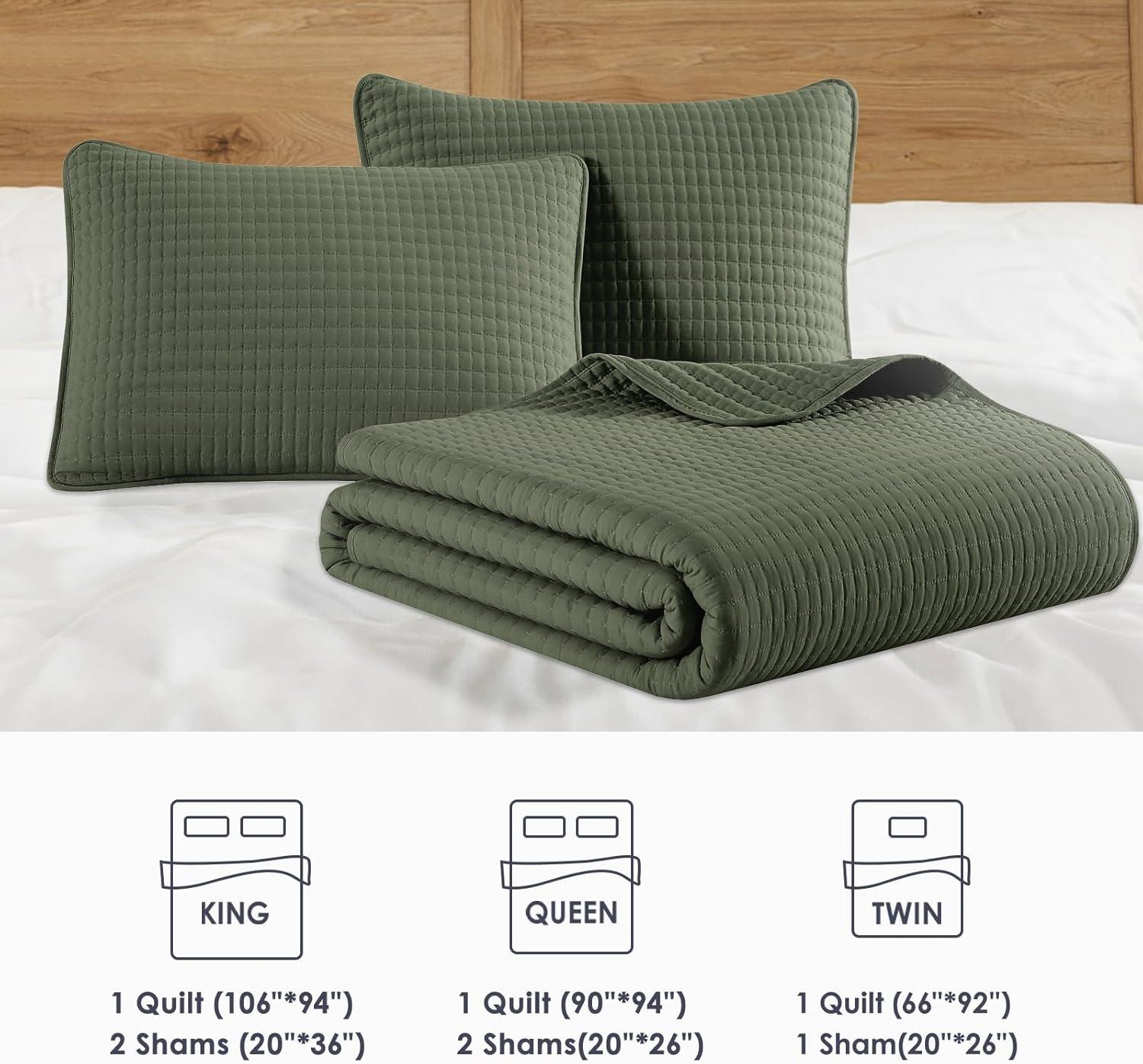 Lightweight Soft Bedspread Coverlet Green - 3 Piece - Queen