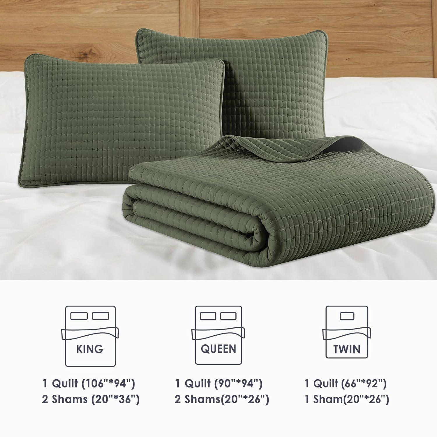 Lightweight Soft Bedspread Coverlet Green - 3 Piece - Queen