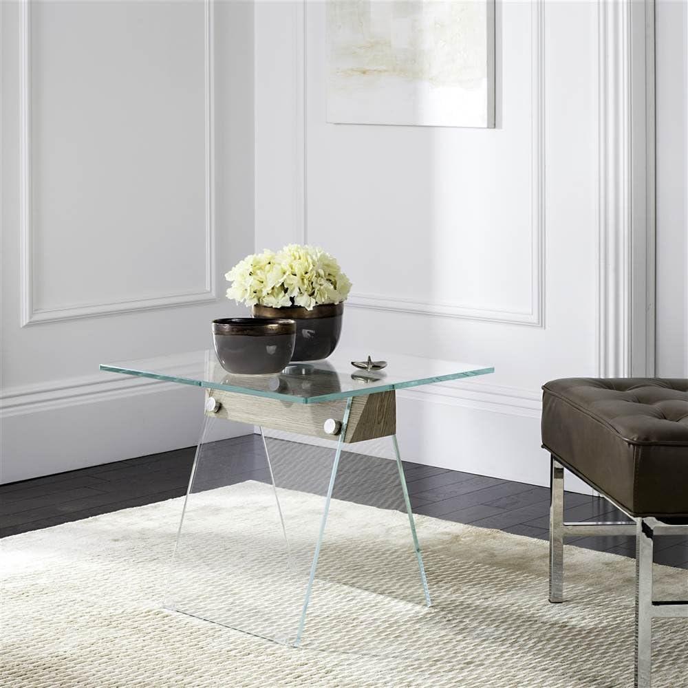 Modern Loft 34" Wood & Glass Grey Accent Table