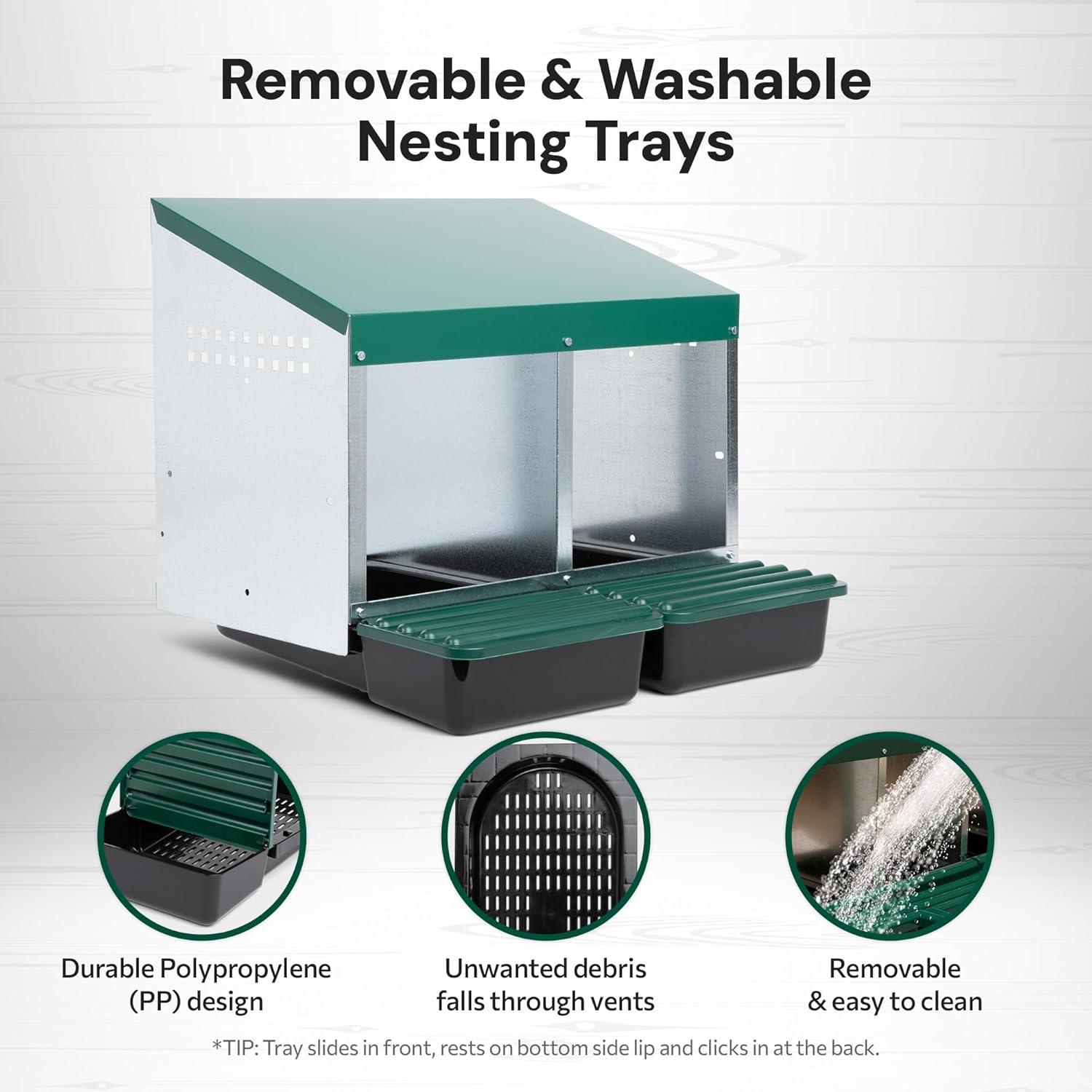 Compact Style 3 Compartment, Forward Rollout & Rollaway, Hen & Chicken Nesting Box with Protective Egg Laying Collection Lids