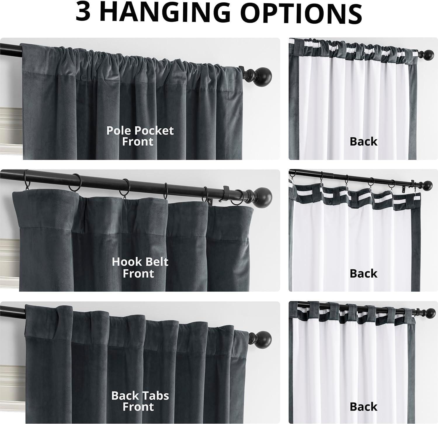 Half Price Drapes Signature Blue Grey Velvet Blackout Curtains For Bedroom(1 Panel), 50WX 96L