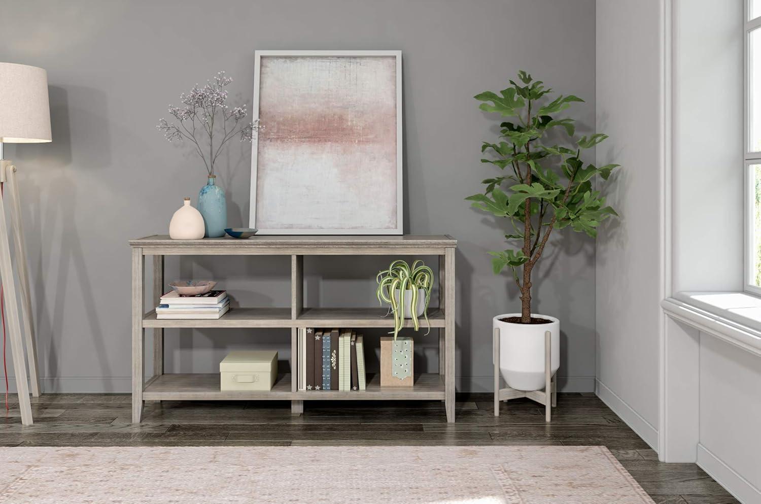 2-Tier Low Wooden Bookcase, Washed Grey