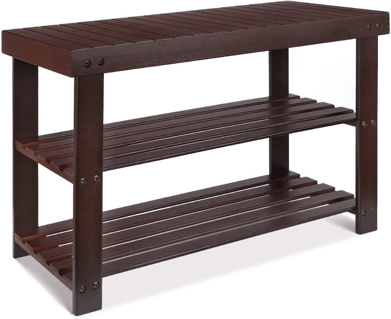 Roundhill Pina Solid Wood Storage Shoe Bench, Multiple Colors