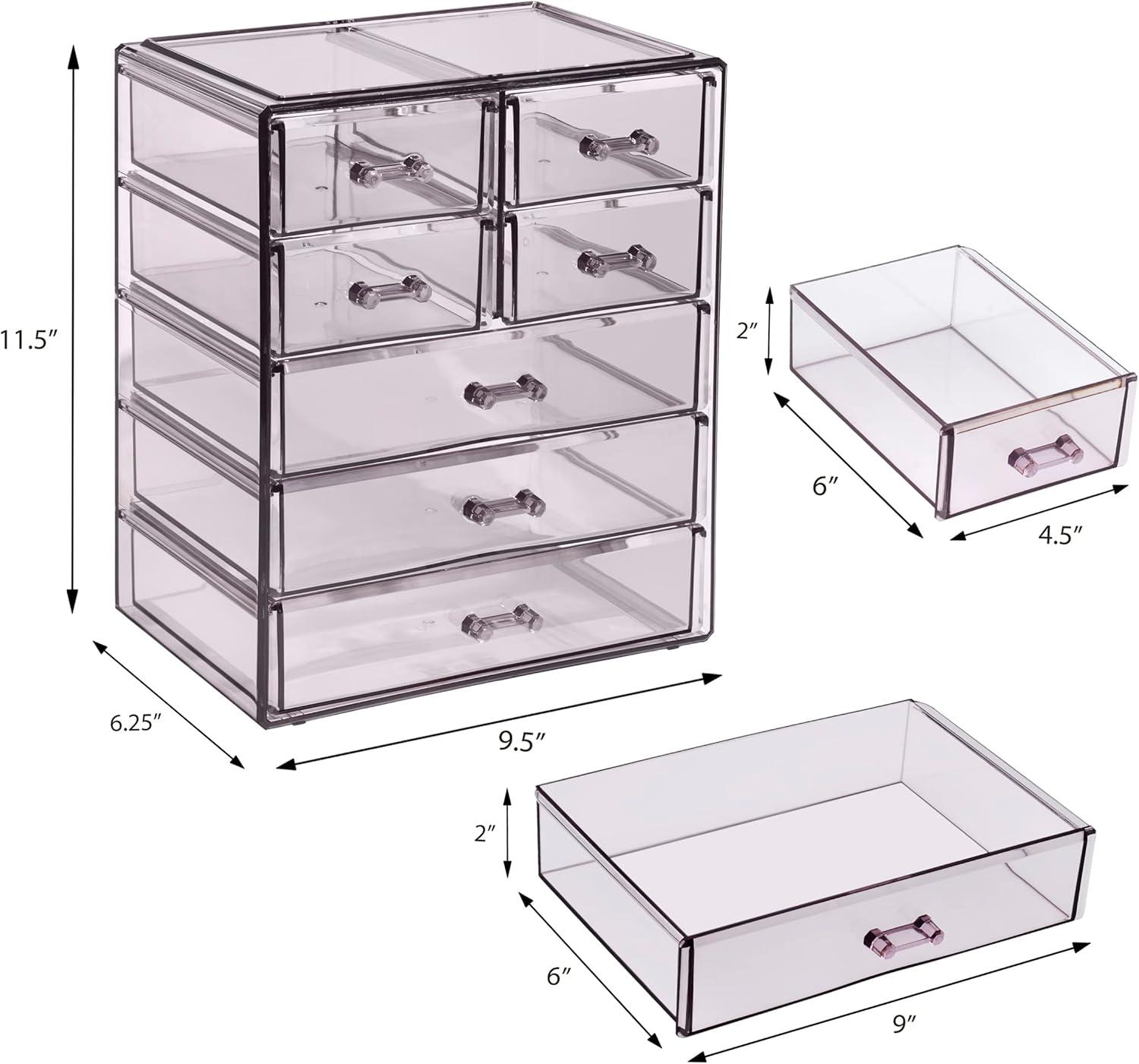 Sorbus Acrylic Makeup Organizer Case - Big Clear Makeup Organizer for Vanity, Bathroom, College Dorm, Closet, Desk (Purple)