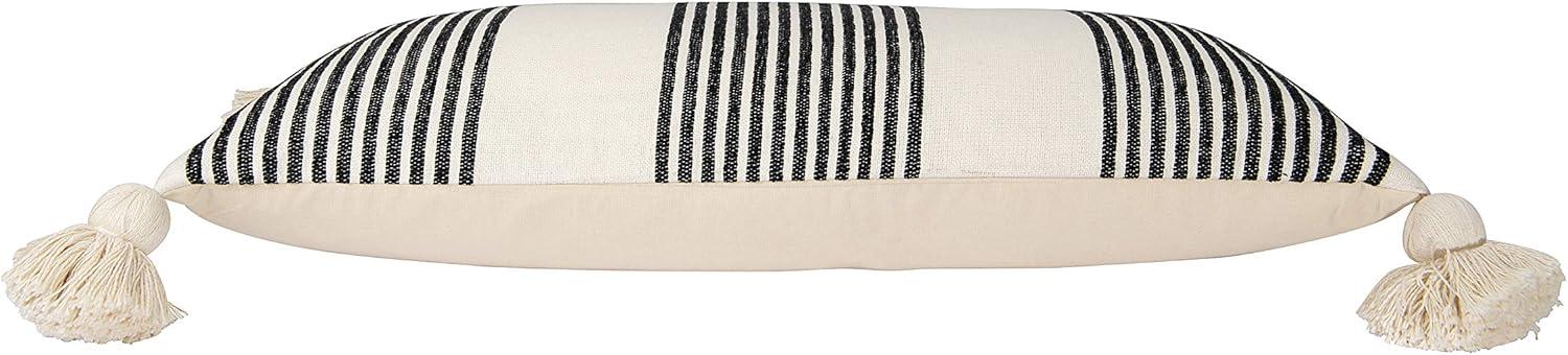 Creative Co-Op Cotton and Chenille Woven Striped Lumbar Pillow with Tassels, Black and Cream