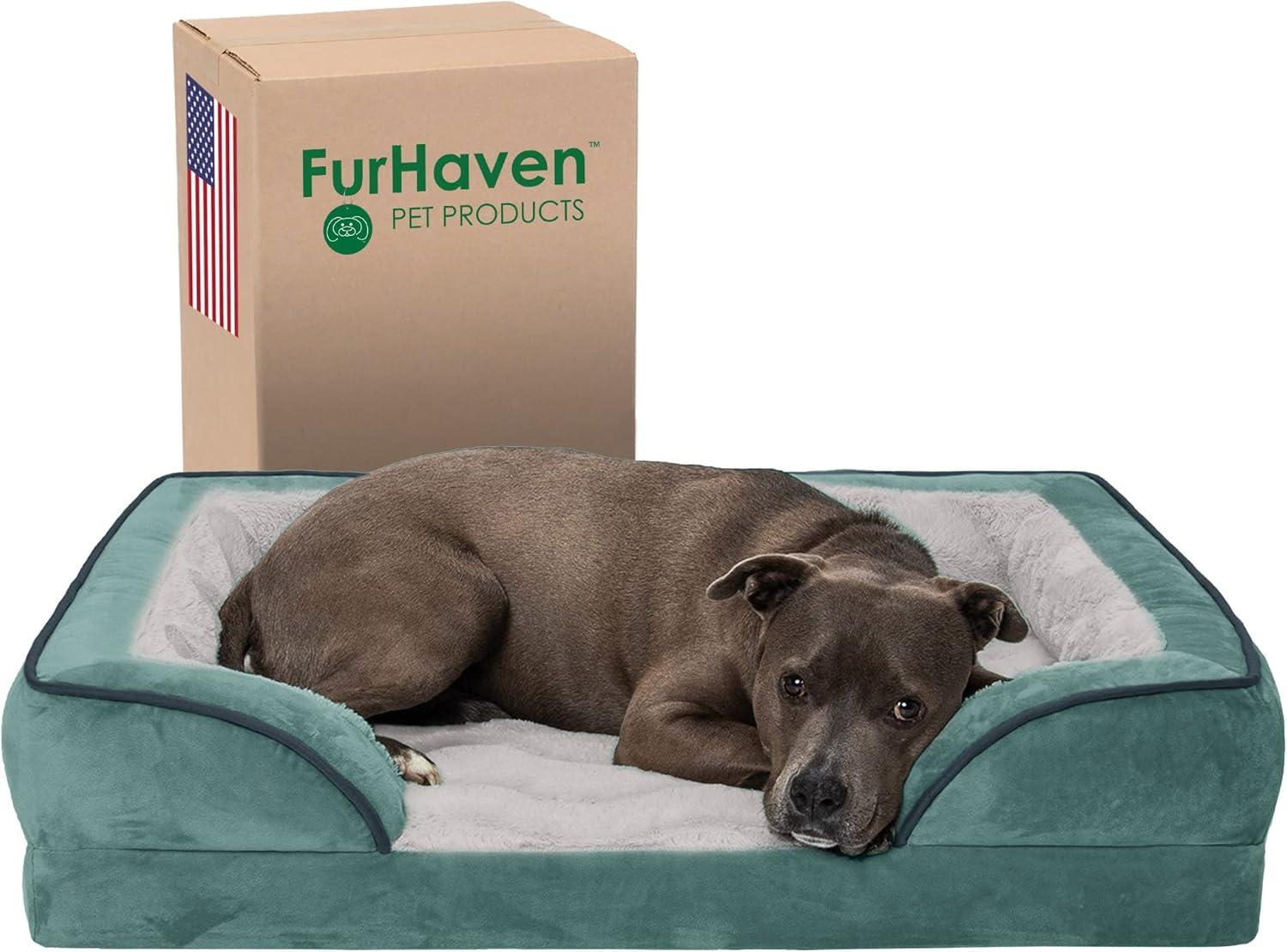 Celadon Green Large Orthopedic Velvet Sofa Dog Bed