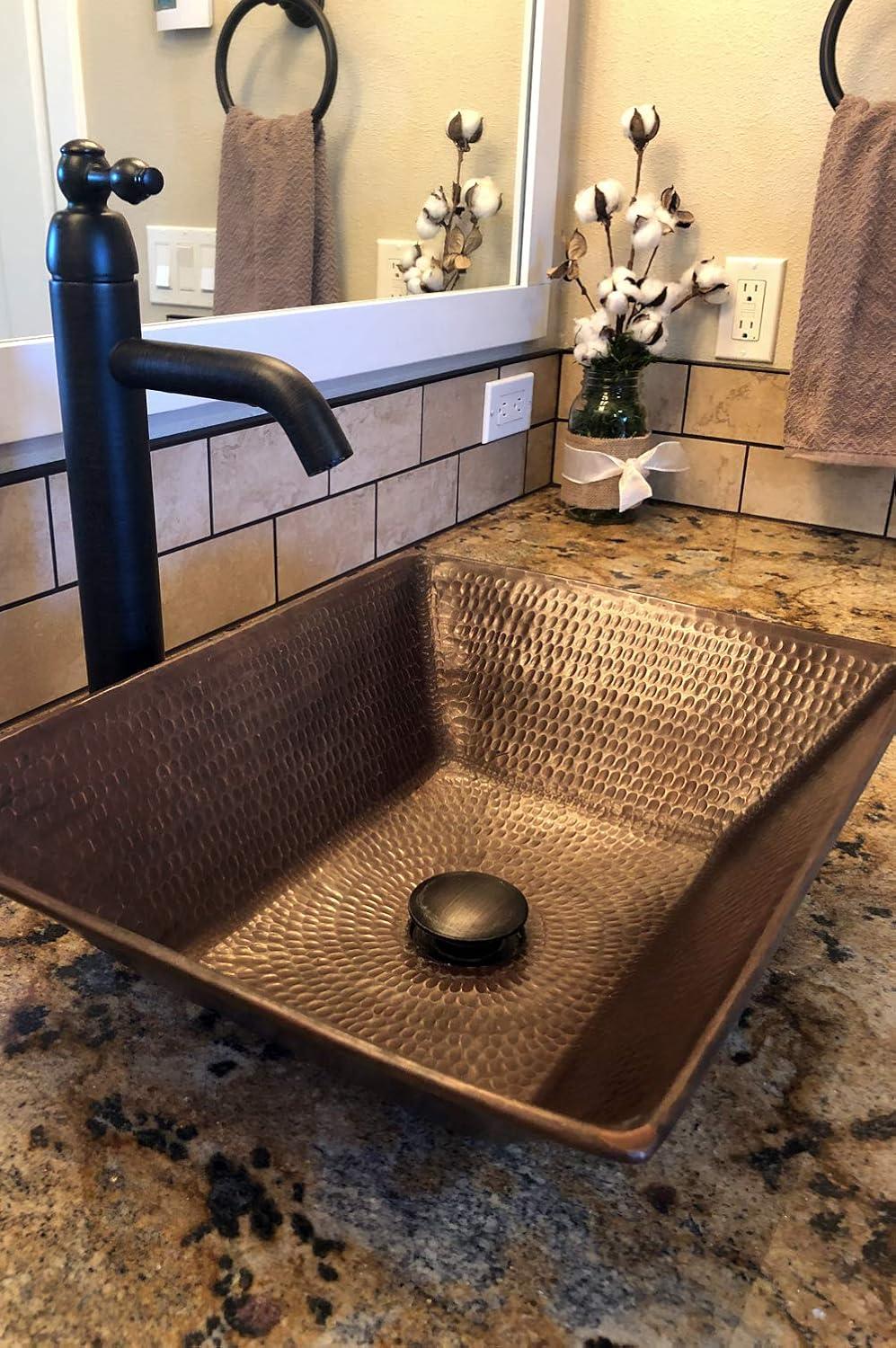 17" Rectangle Wired Rim Vessel Hammered Copper Sink