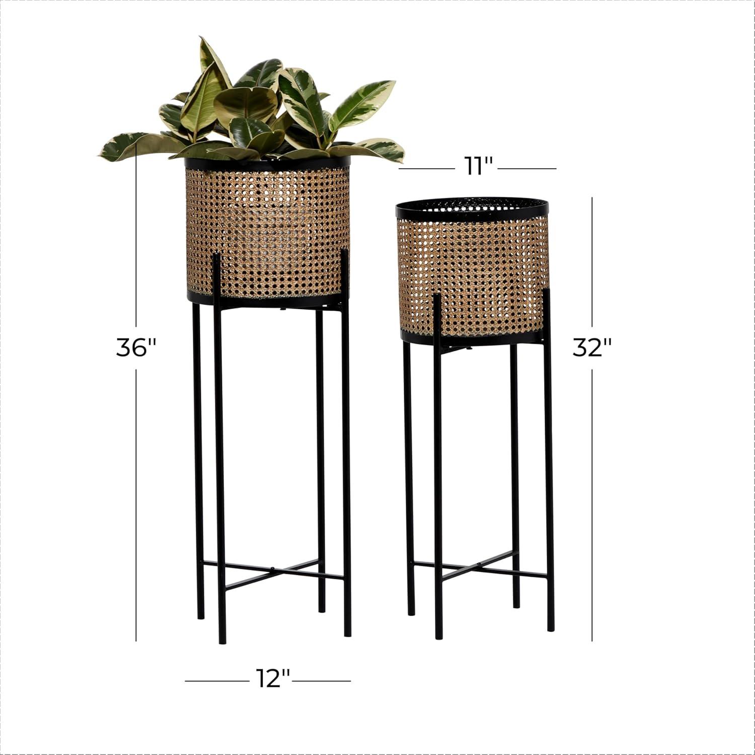 2 Piece Metal Indoor Outdoor Planter with Removable Stand Set