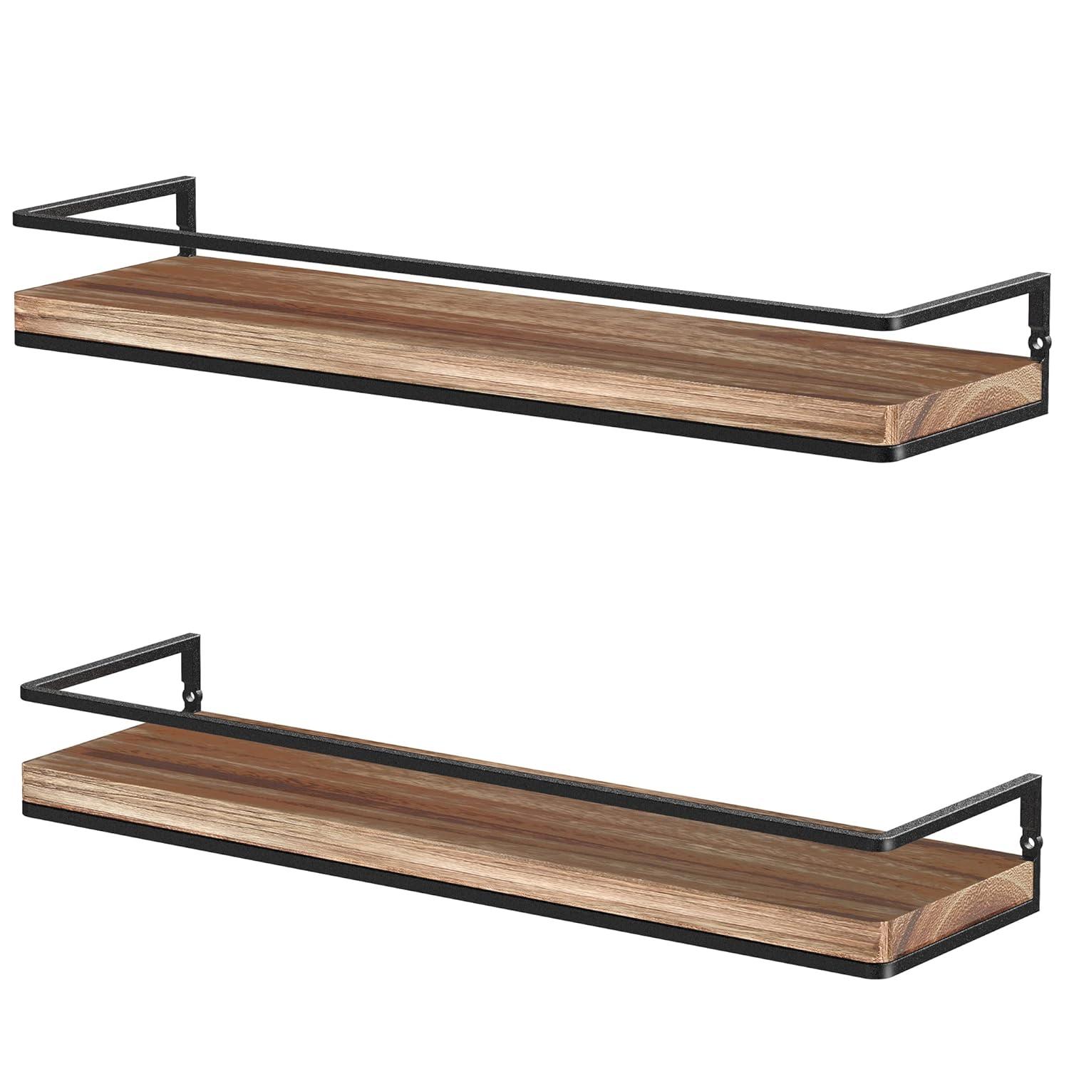 Floating Shelves Wall Mounted Set Of 2, Rustic Wood Wall Storage Shelves For Bedroom,Living Room,Bathroom, Kitchen