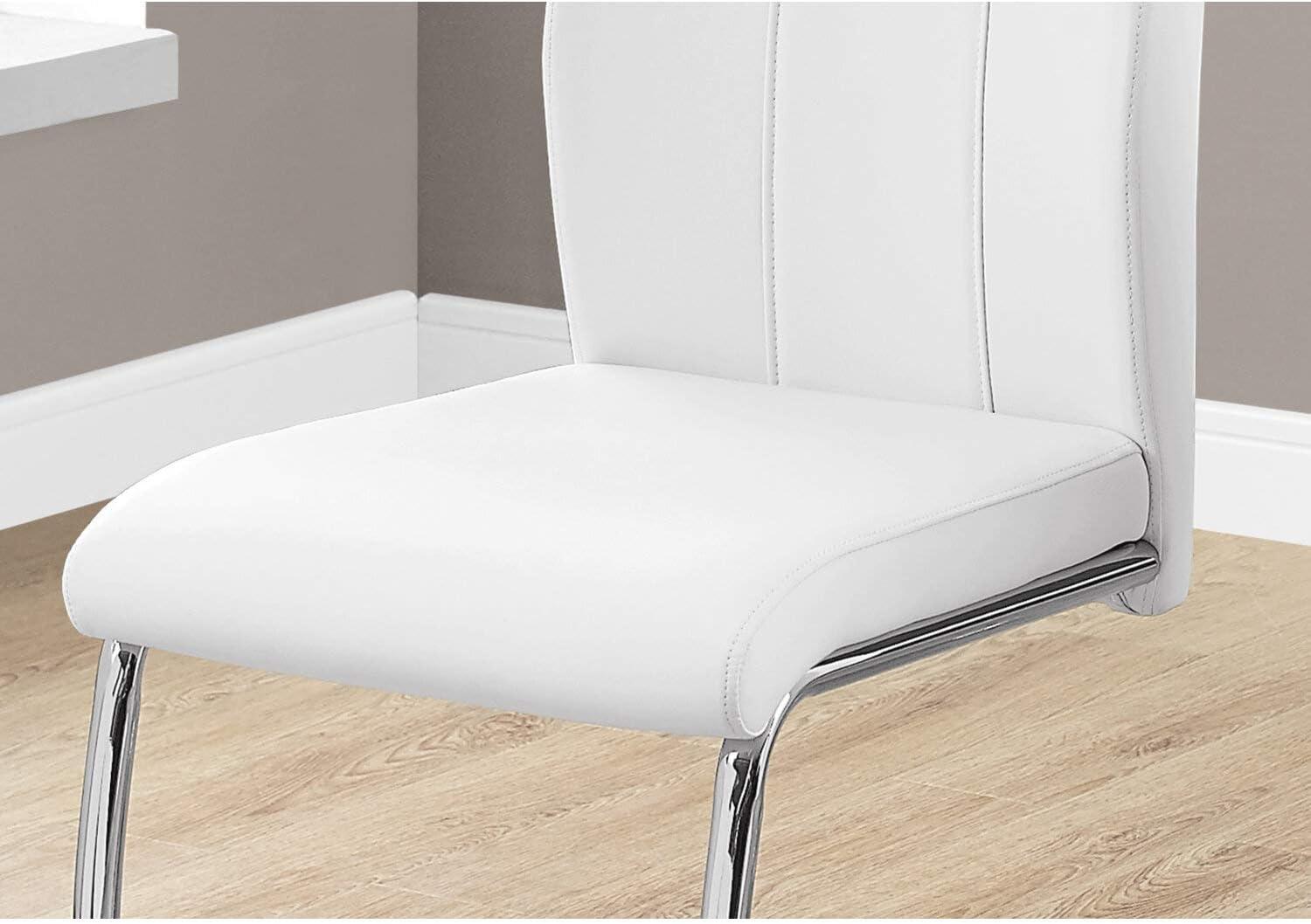 Modern High-Back White Faux Leather Side Chair with Chrome Base