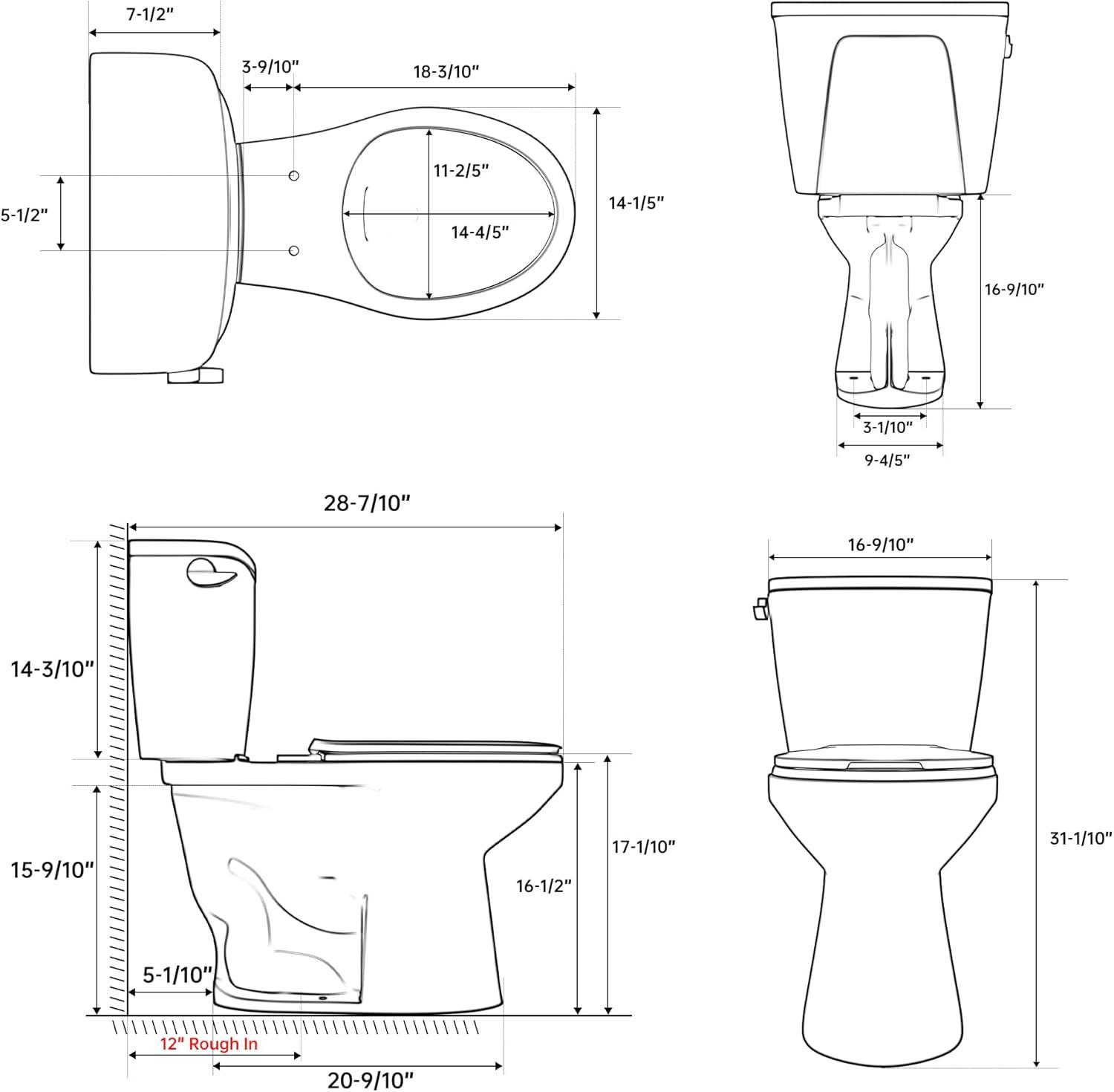 SUPERFLO 1.28 Gallons GPF Elongated Chair Height Floor Mounted Close Coupled Toilets (Seat Included)