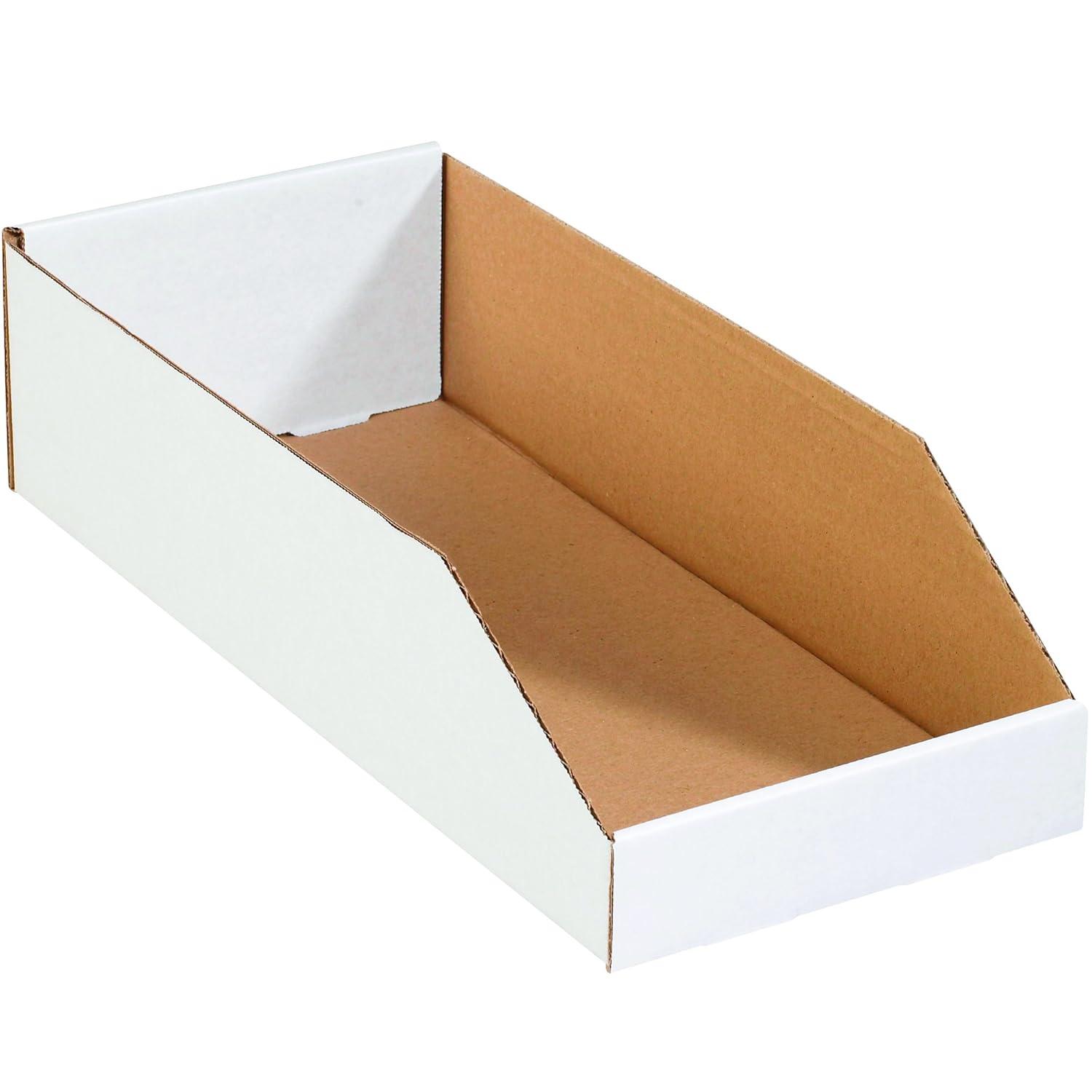 White Corrugated Cardboard Storage Bin 8" x 18" x 4.5" 50-Pack