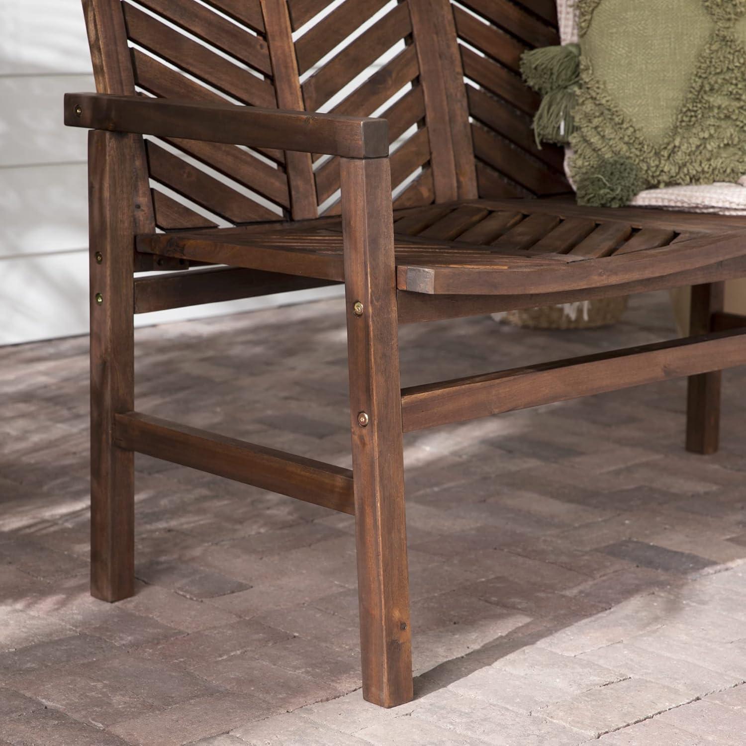 Dark Brown Acacia Wood Chevron Outdoor Loveseat Bench