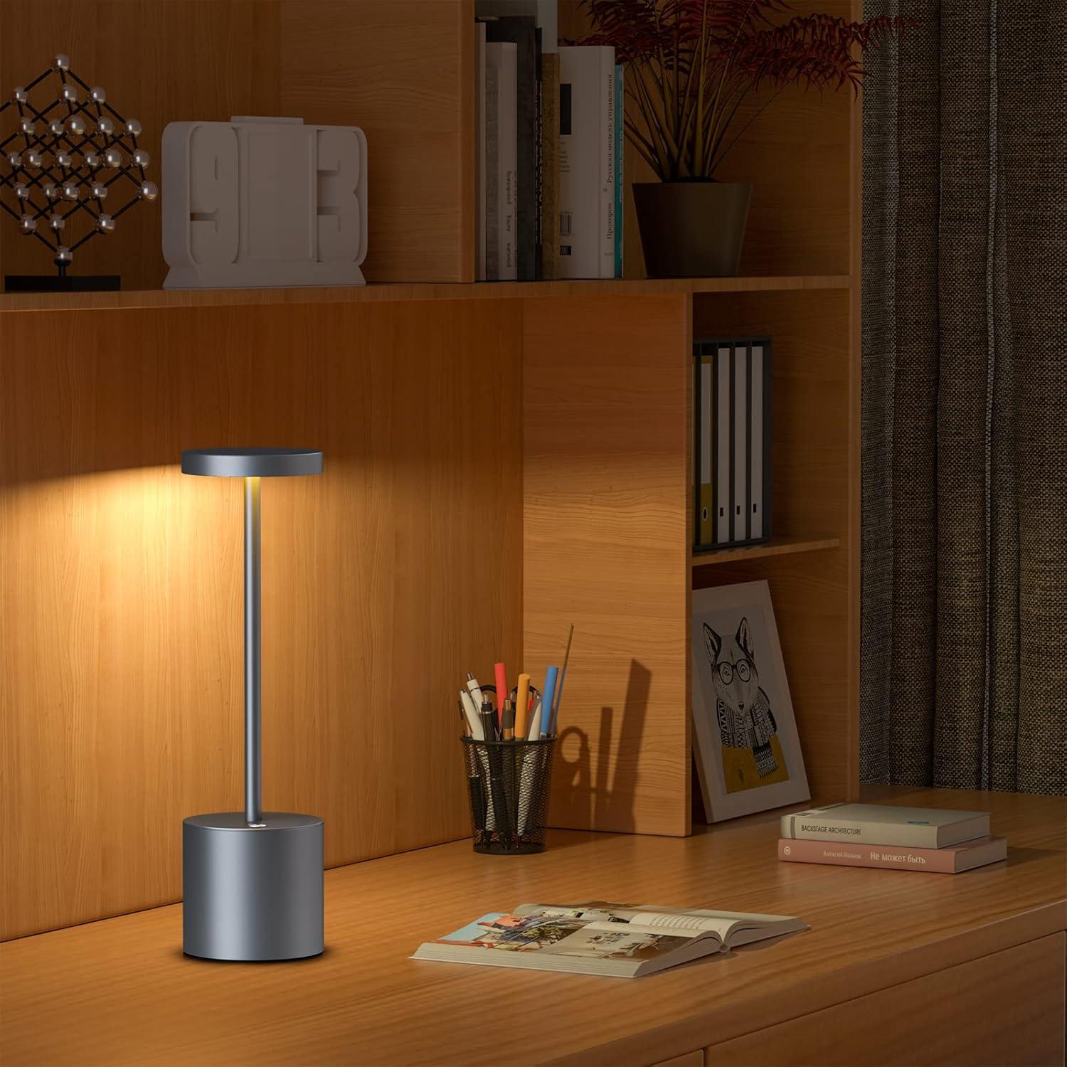 Fashion 2 Pack Rechargeable Table Lamp, LED Cordless Table Lamp,5000mAh Battery Operated Portable Table Light,Dimming for Restaurant/Patio/Outdoor(Grey)