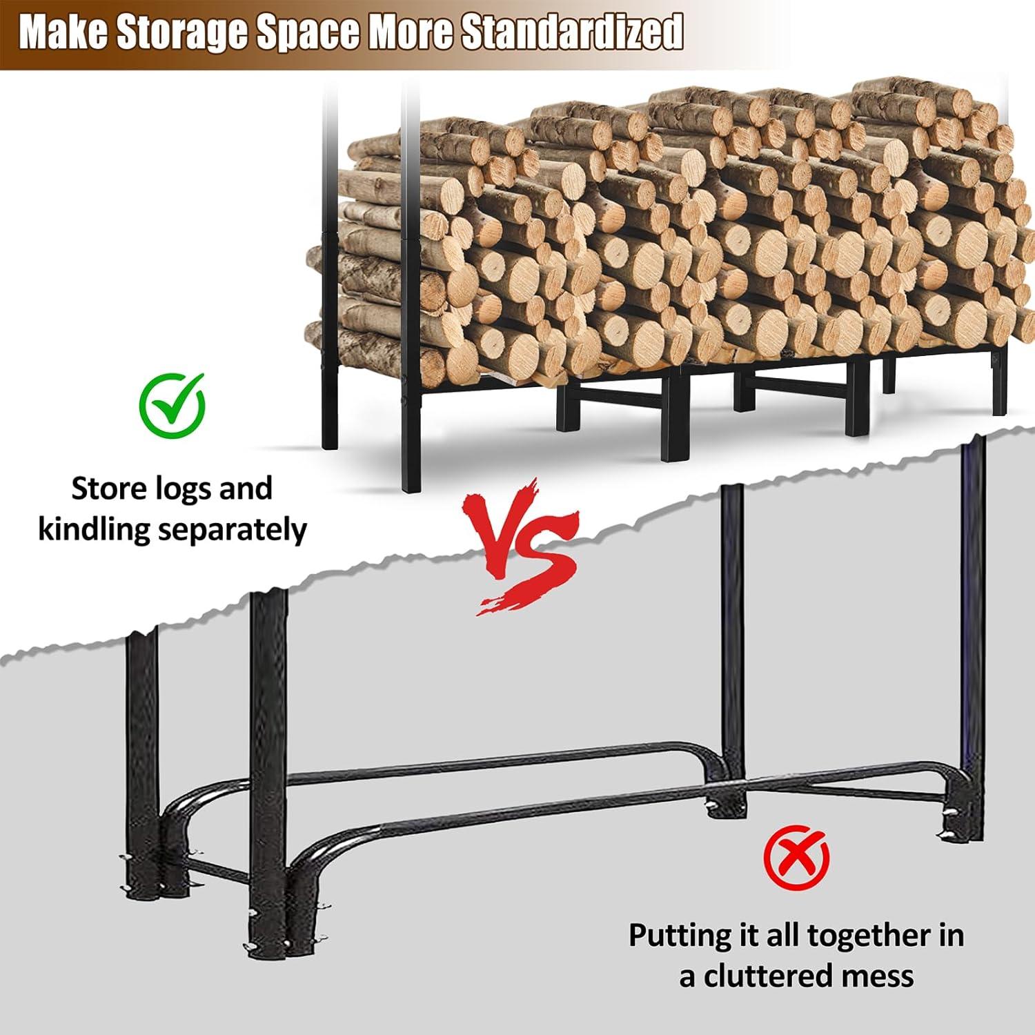 4ft Black Steel Firewood Rack with Weather-Resistant Cover