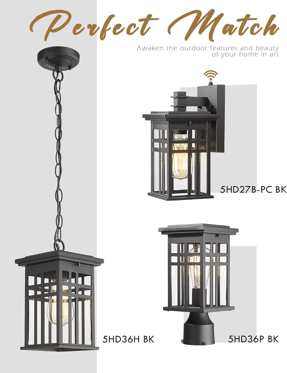 Black Modern Outdoor Wall Lanterns with Tempered Glass Shade, 9.76''