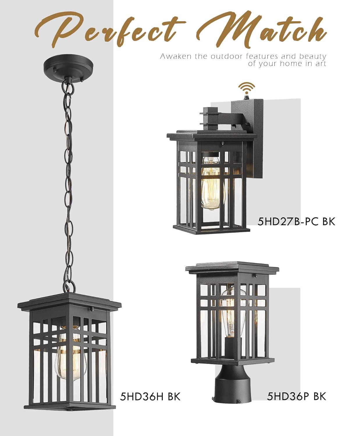 Black Modern Outdoor Wall Lanterns with Tempered Glass Shade, 9.76''