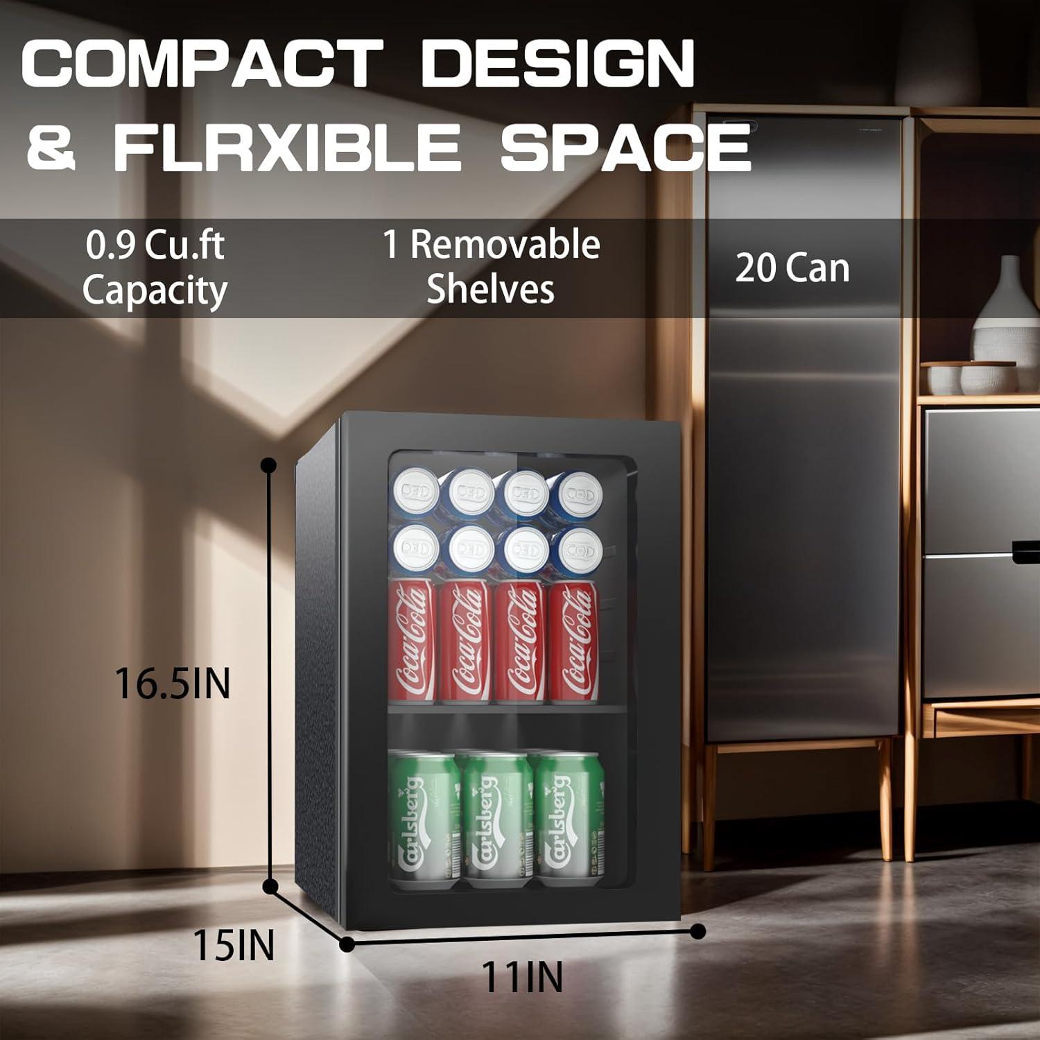 ZenZone 4.5 Cu.ft Beverage Refrigerator and Cooler, 145 Can Mini fridge with Glass Door for Soda Beer Wine, Small Drink Dispenser with Digital Adjustable Thermostat for Home Office Bar