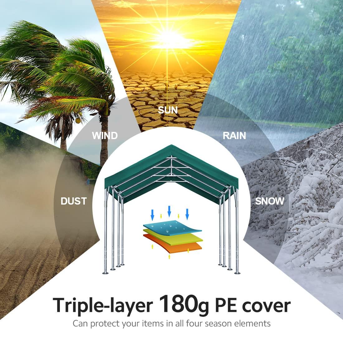 ADVANCE OUTDOOR 12x20 ft Carport with Adjustable Height from 9.5 ft to 11 ft, Heavy Duty Car Canopy, 8 Legs with 8 Reinforced Poles and 4 Sandbags, Green