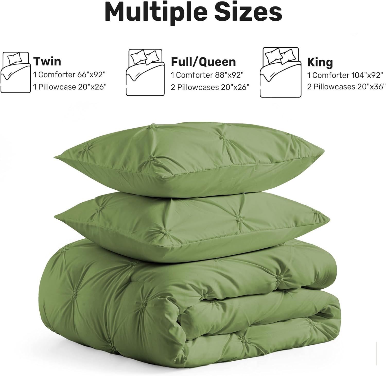 Peace Nest 3-Piece All Season Pinch Pleated Comforter Set, Olive, King