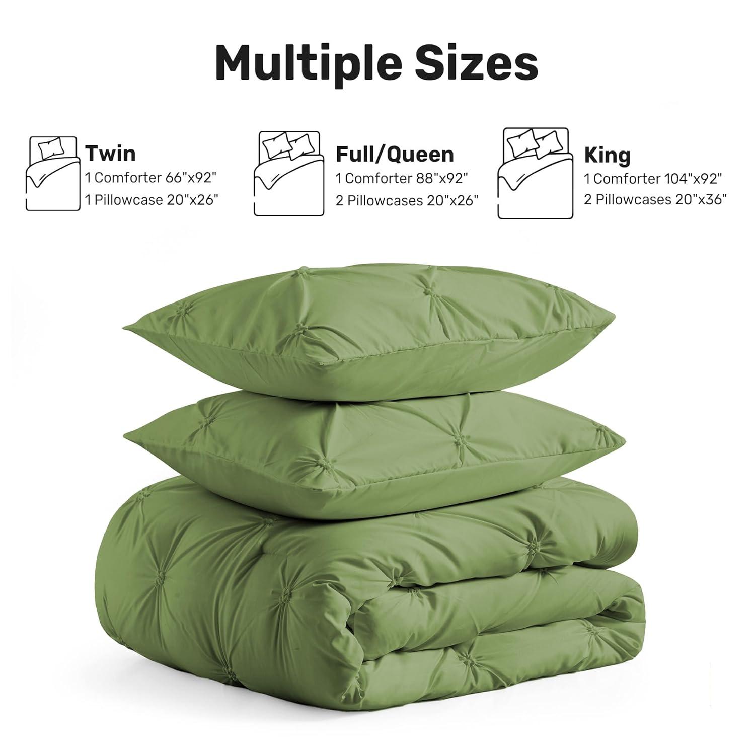 Peace Nest 3-Piece All Season Pinch Pleated Comforter Set, Olive, King