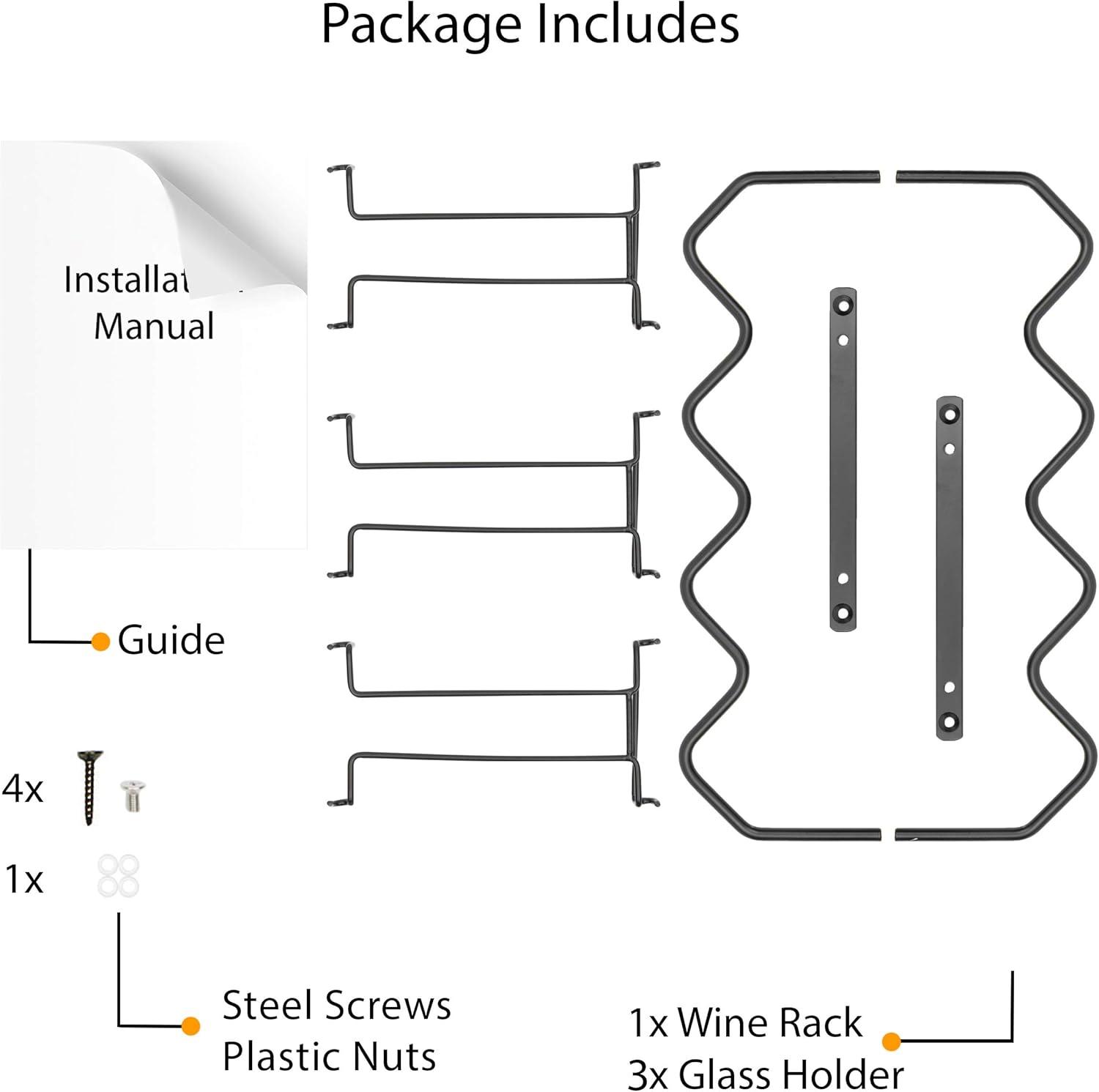 Wallniture  Piccola Under Cabinet Wine Bottle Holder and Stemware Rack Black