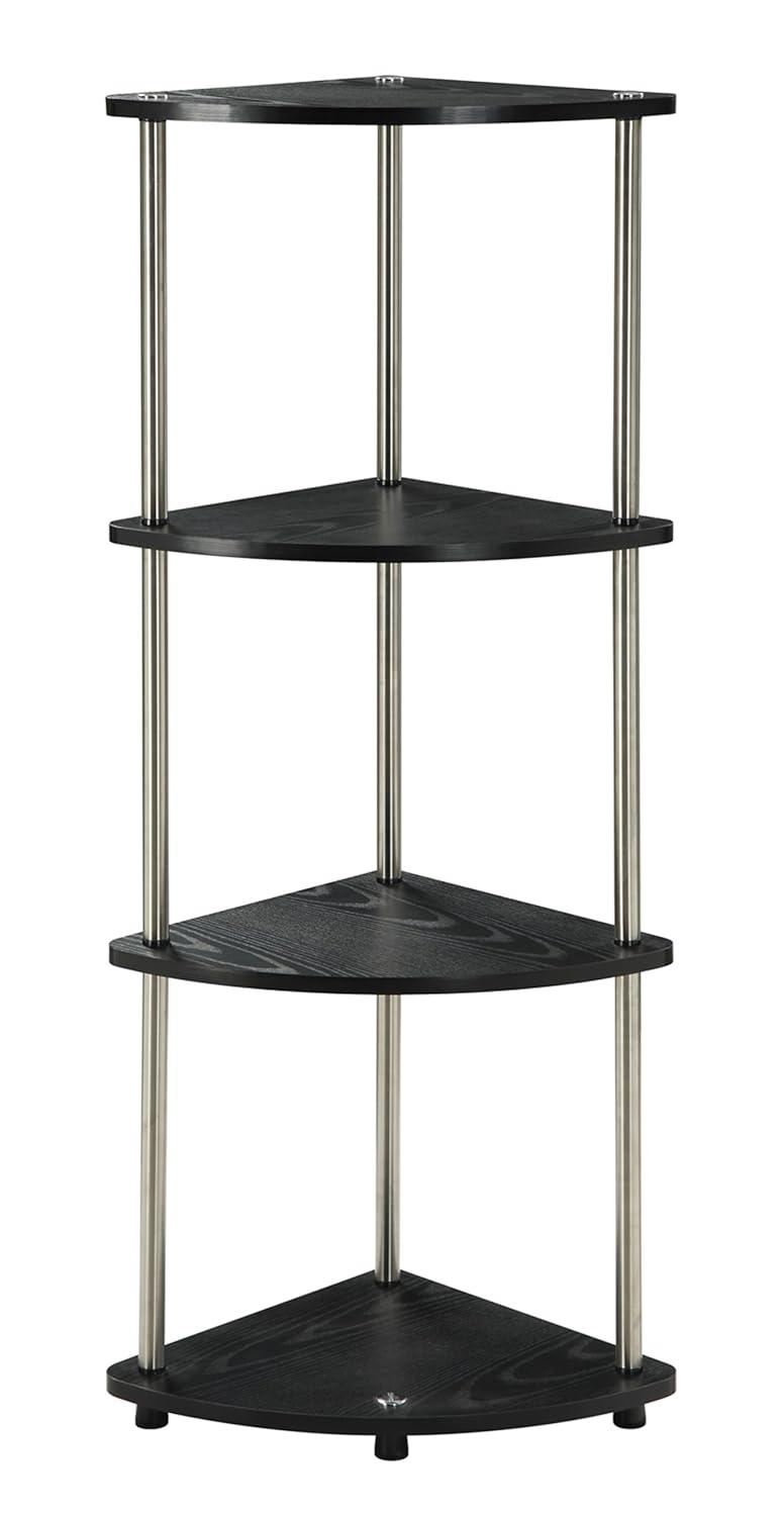 Convenience Concepts Designs2Go 4-Tier Corner Shelf in Black Wood Finish