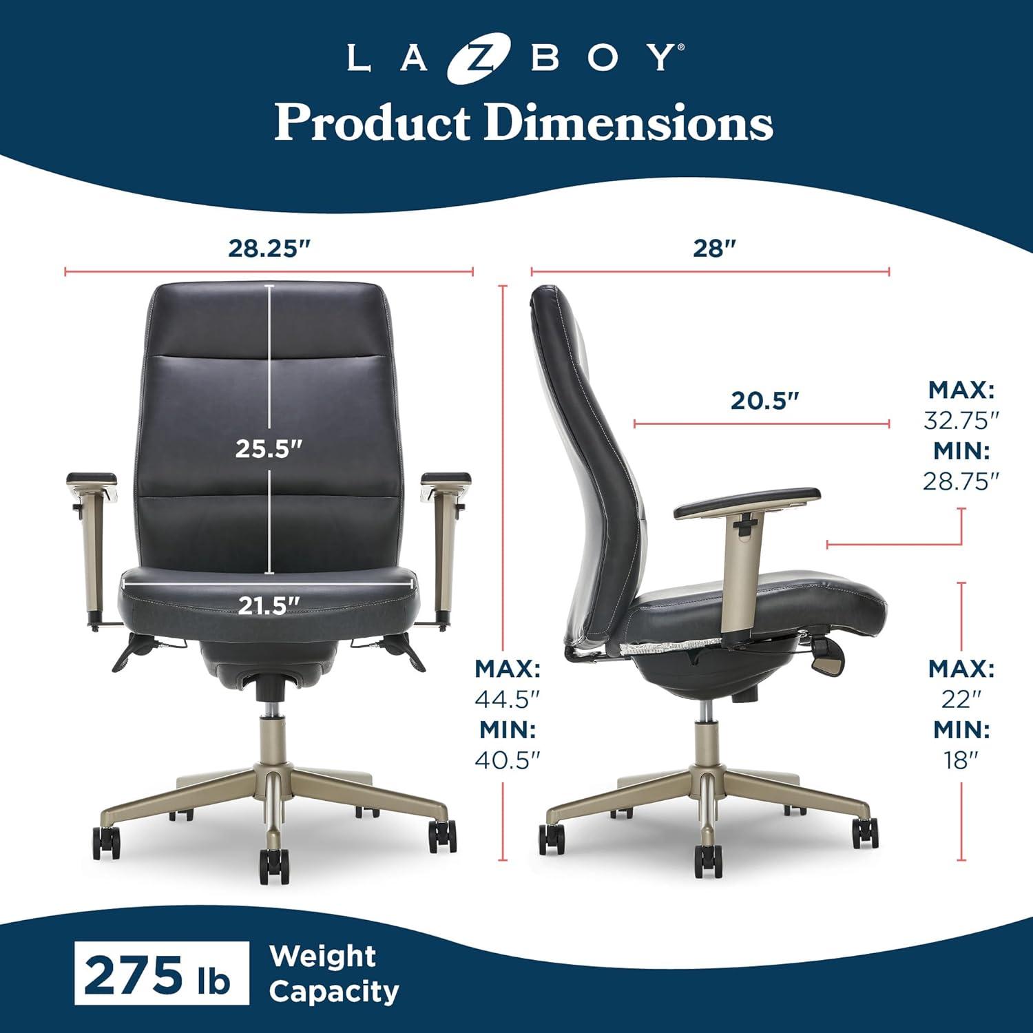 LZB Modern Baylor Executive Office Chair Black - La-Z-Boy: Ergonomic, Adjustable Arms, Cushioned