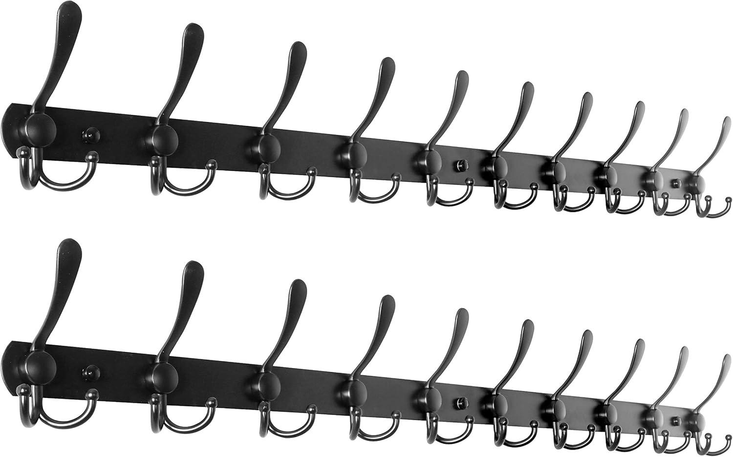 WEBI Coat Rack Wall Mount,37 5/8" Long Coat Hanger Wall,Coat Hooks Wall Mounted,Triple Hook Rack,10 Hooks for Hanging Coats,Clothes,Jacket,Hats,Black,2 Packs