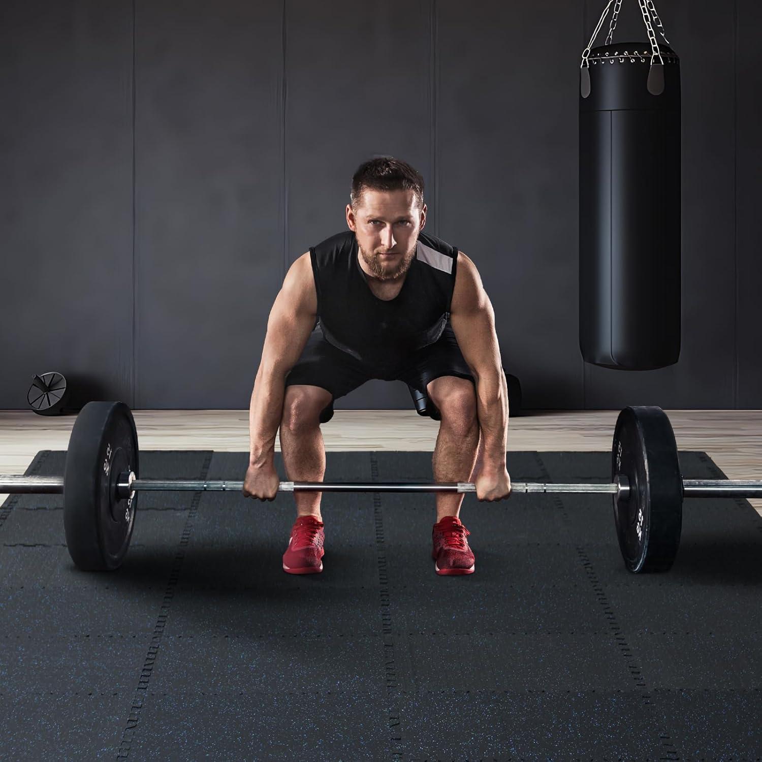 VEVOR 12 PCS 0.56" Thick Gym Floor Mats, 24" x 24" EVA Foam & Rubber Top Interlocking Workout Floor Mats