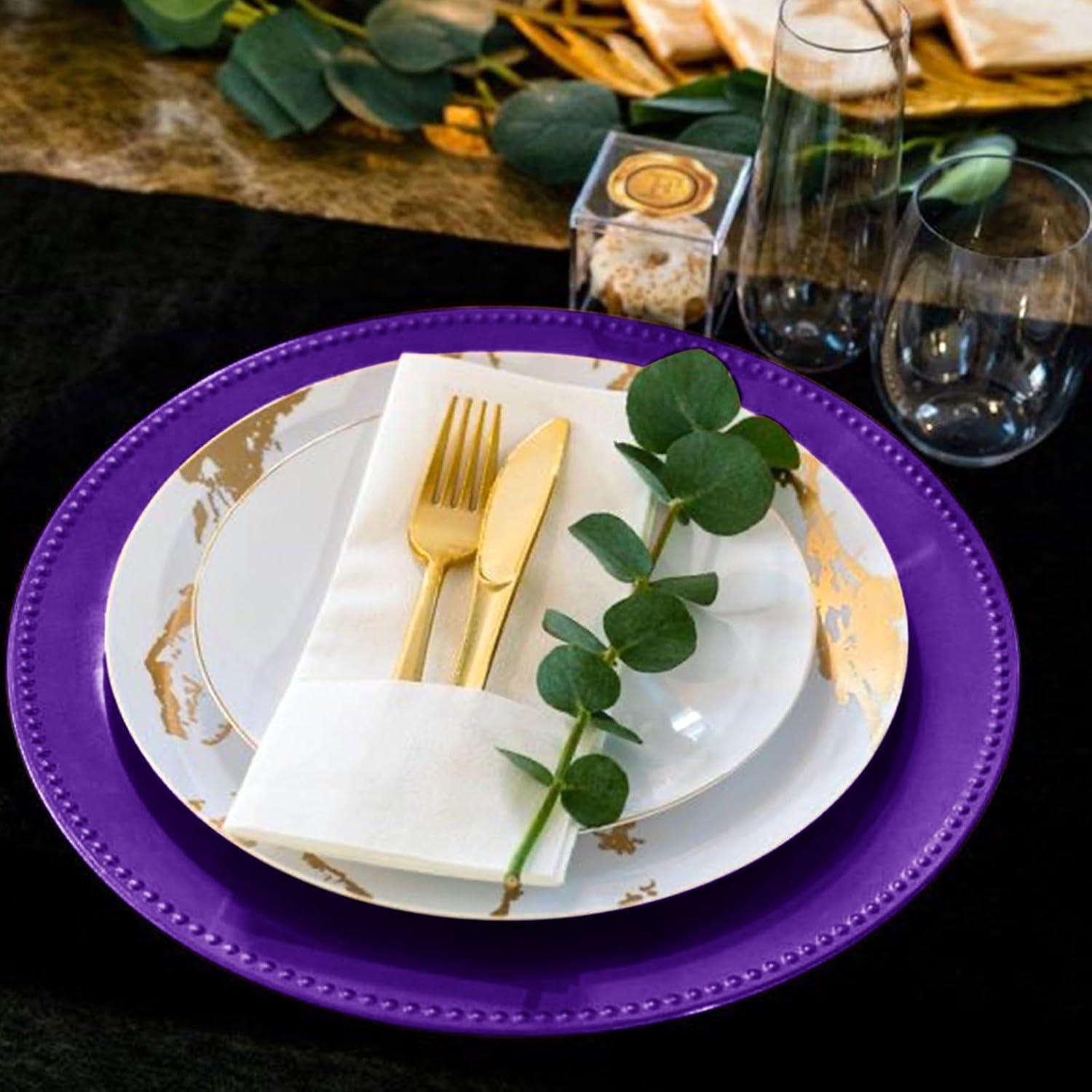 Efavormart 24 pcs 13" Purple Round Charger Plates Dinner Chargers for Tabletop Decor Holiday Wedding Catering Event Decoration