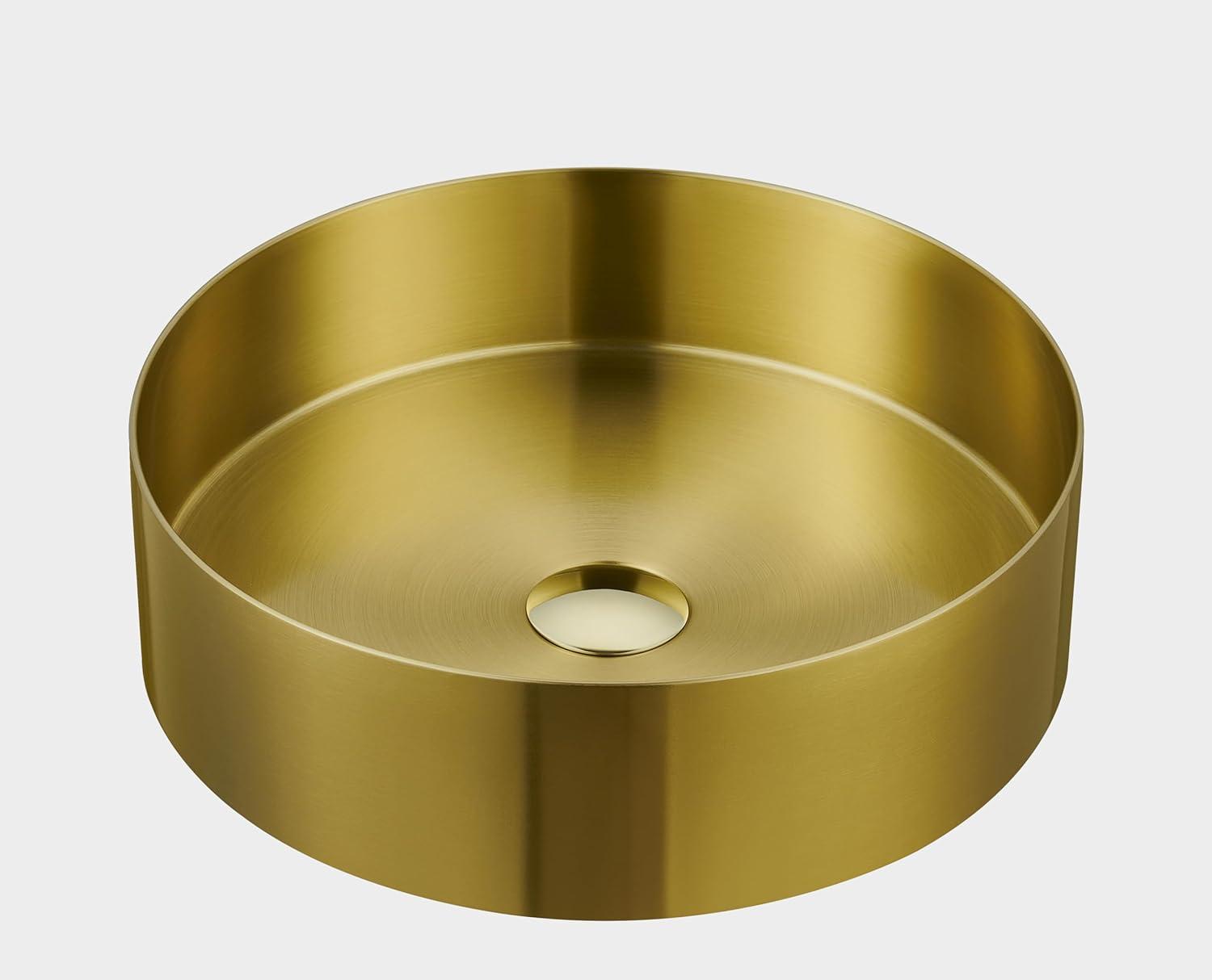 18" Gold Stainless Steel Round Bathroom Vessel Sink