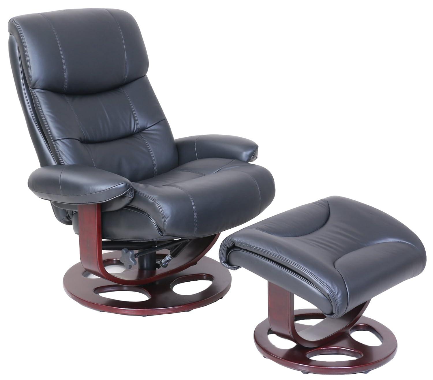 Black Leather Swivel Recliner with Ottoman