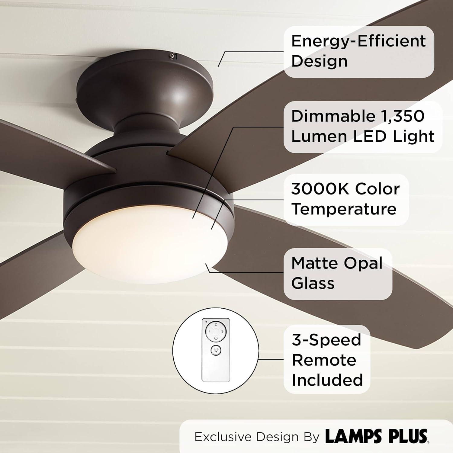 Casa Vieja 52" Casa Elite Mid Century Modern Indoor Ceiling Fan 4 Blade LED Light Remote Control Oil Rubbed Bronze Finish Bedroom Living Room Hugger