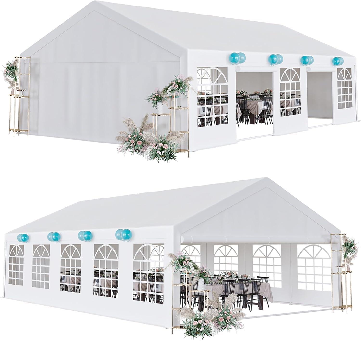 White 20x32 FT Heavy Duty Wedding Canopy Tent with Detachable Sidewalls