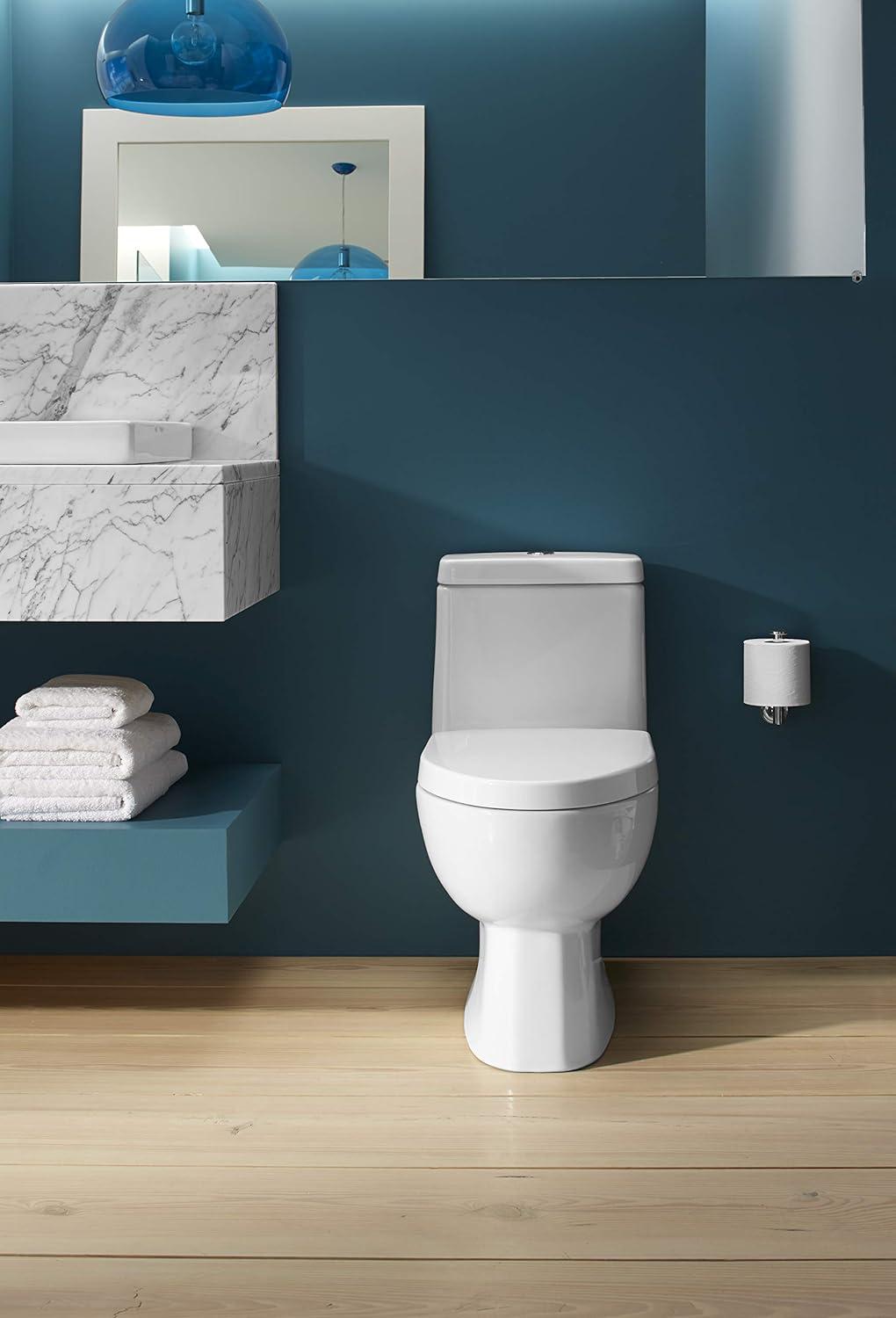 White Compact Elongated One-Piece Dual Flush Toilet