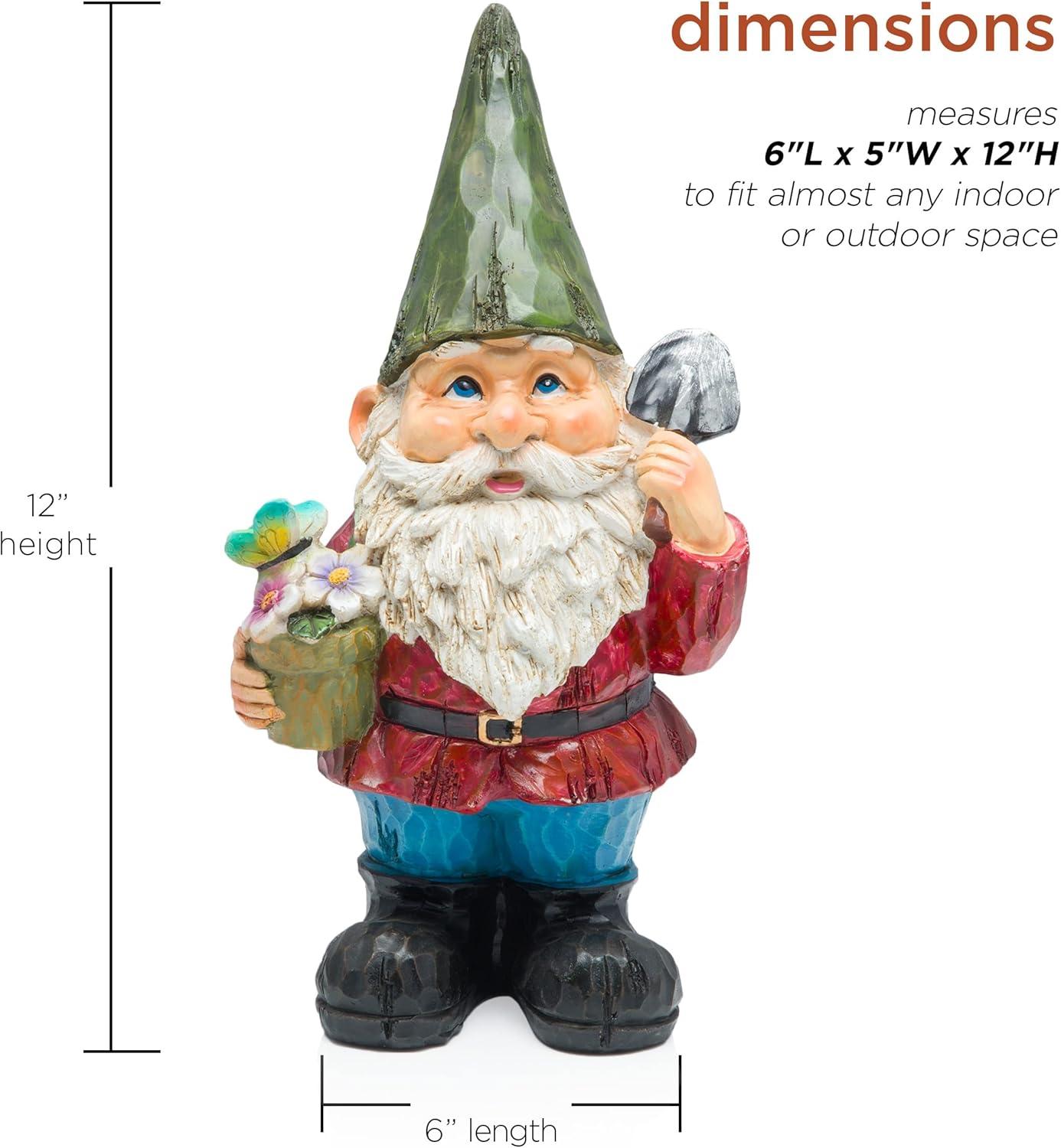 12" Polyresin Gnome With Flower Pot Statue - Alpine Corporation: Outdoor Decorative Sculpture for Patio & Garden