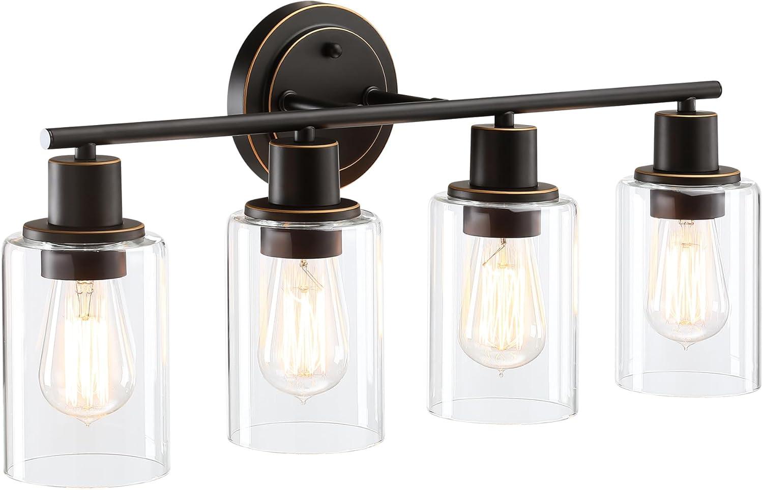 Oil Rubbed Bronze 4-Light Bathroom Vanity Fixture with Clear Glass Shades