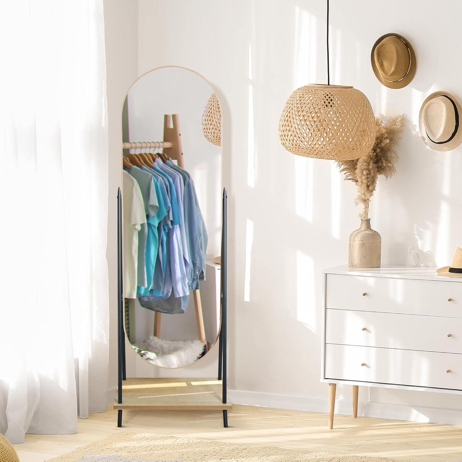 Head West Metal and Wood Oval Cheval Swivel Floor Mirror with Shelf - 22" x 67" x 15.25"