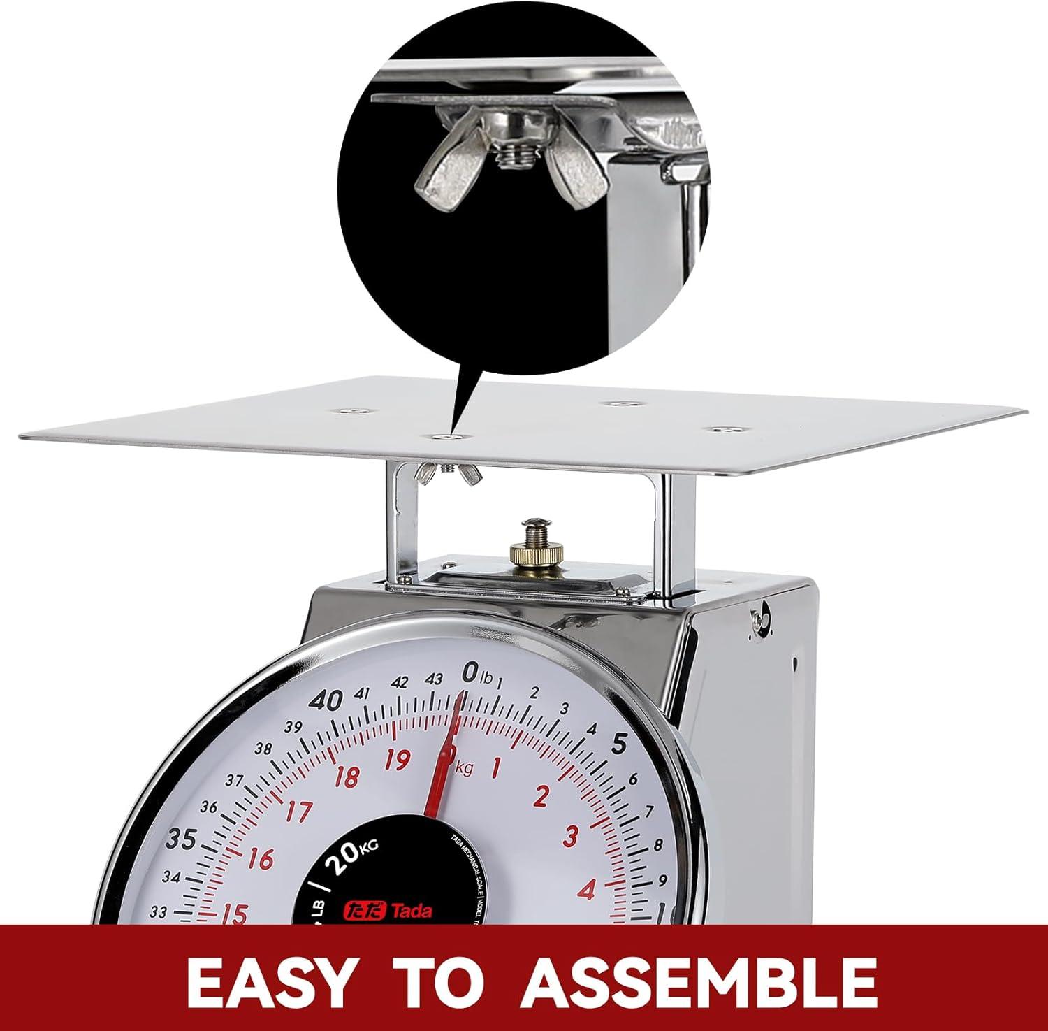 Tada 44lb Stainless Steel Mechanical Kitchen and Food Scale Produce Meat Scale with Stainless Steel Platform Silver