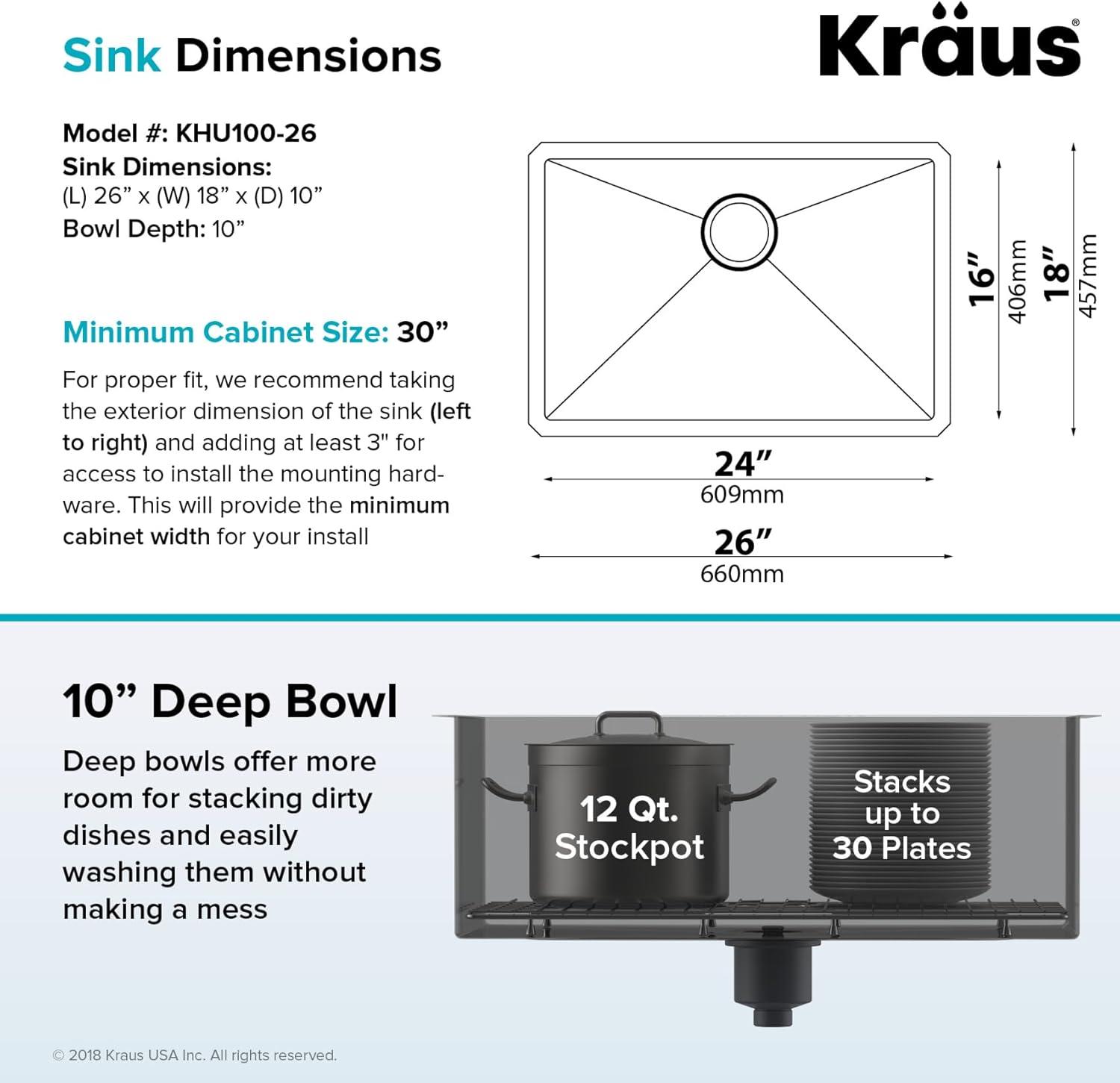 KRAUS Standart PRO™ Undermount 16 Gauge Stainless Steel Kitchen Sink